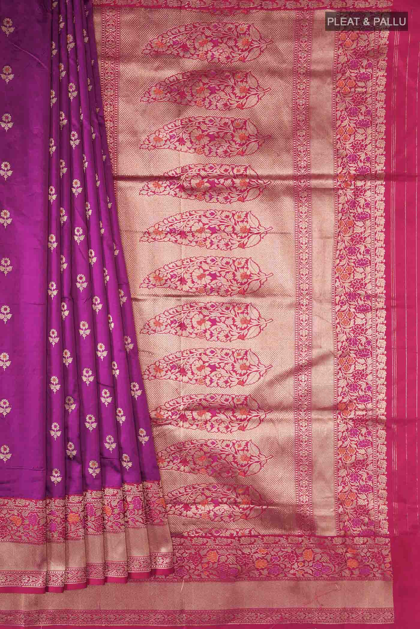 Magenta Banarasi Katan Silk Saree - Image 4