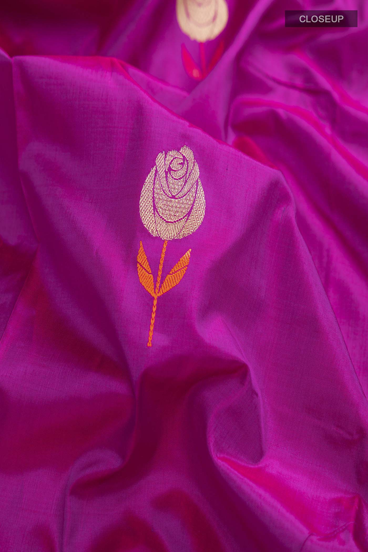 Magenta Banarasi Katan Silk Saree - Image 2