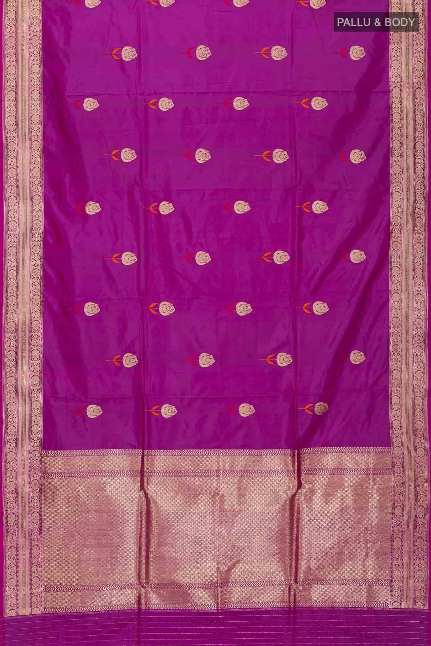 Magenta Banarasi Katan Silk Saree - Image 5