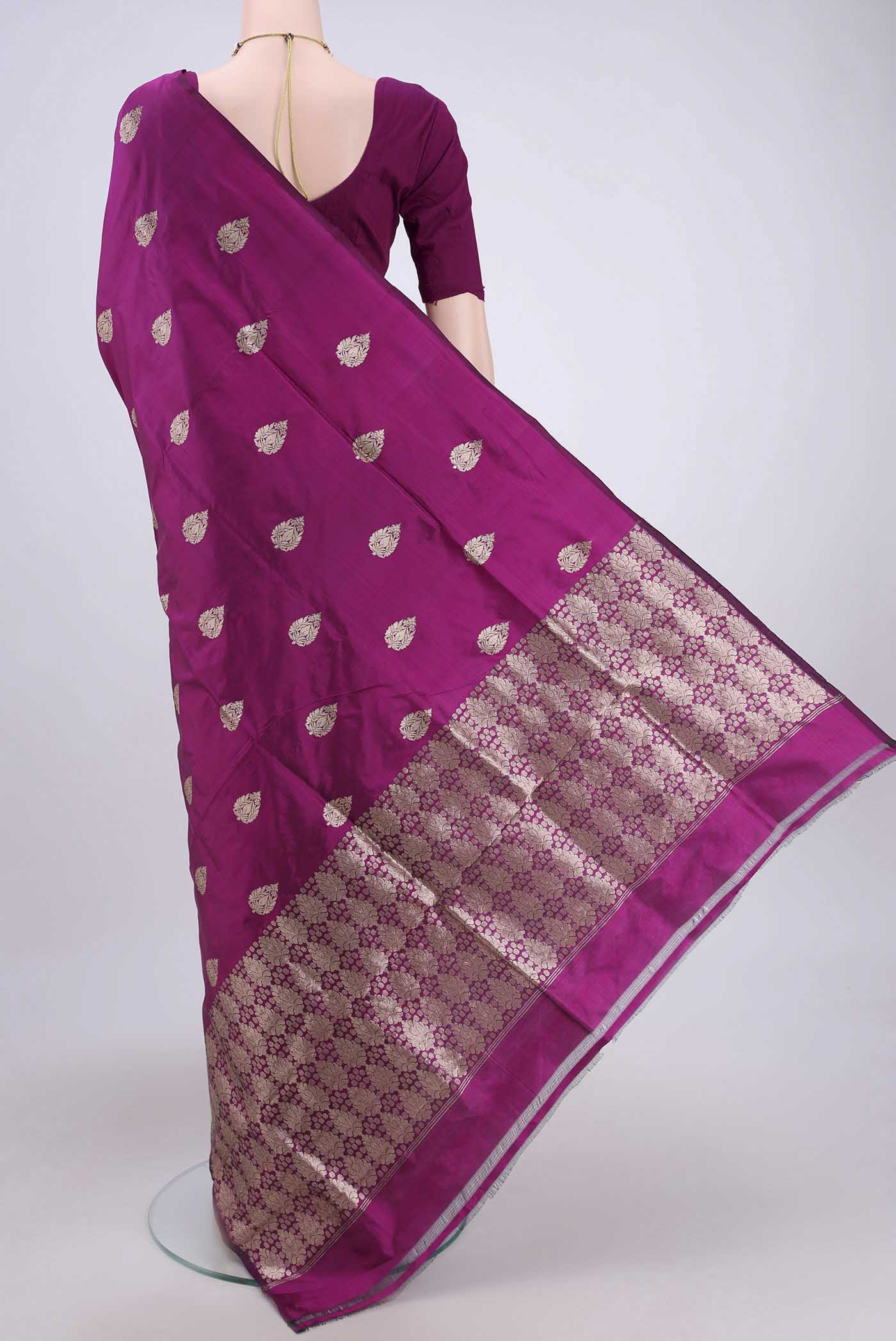 Magenta Banarasi Katan Silk Saree - Image 3