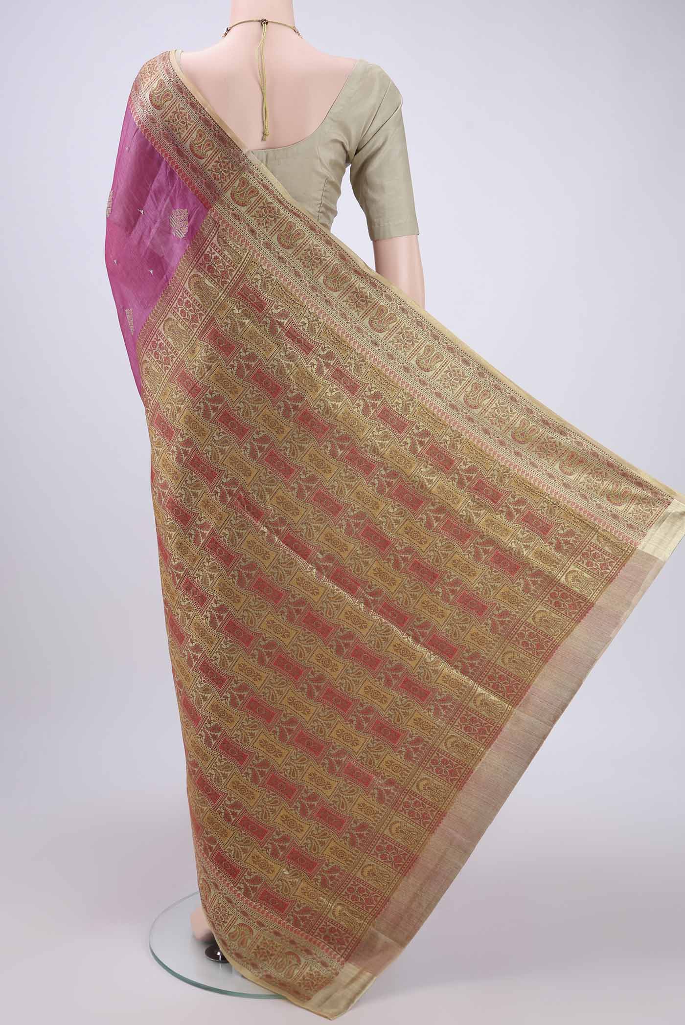 Magenta Banarasi Tussar Silk Saree - Image 3