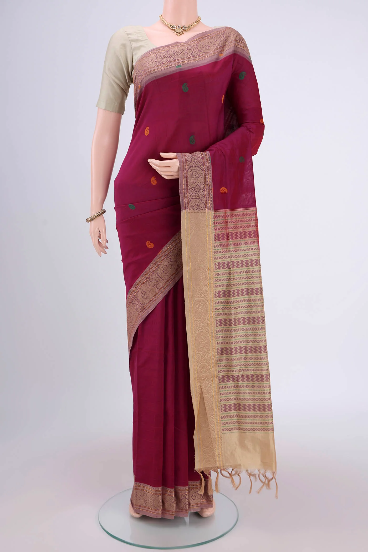 Magenta Blended Poly Cotton Saree
