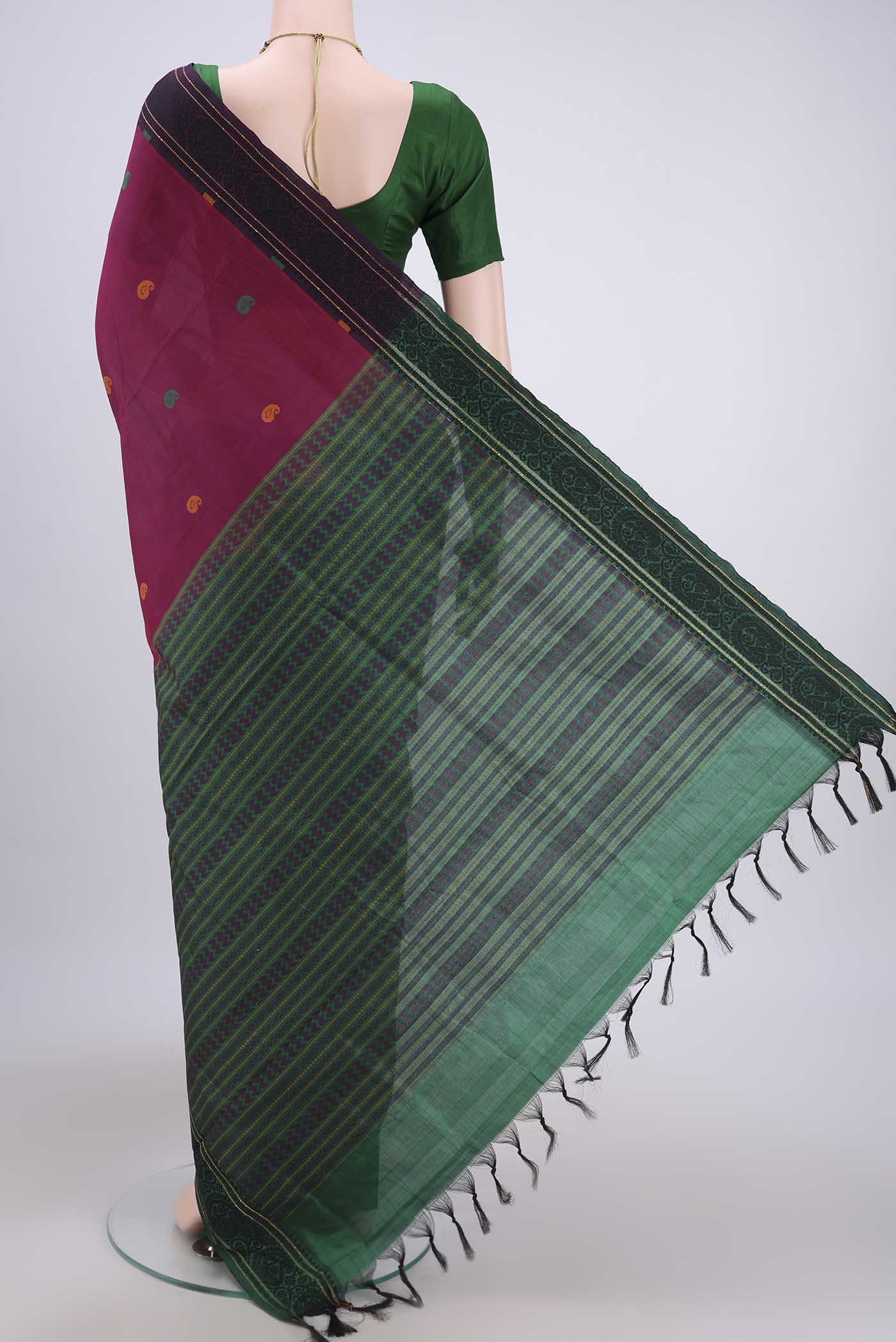 Magenta Blended Poly Cotton Saree - Image 3