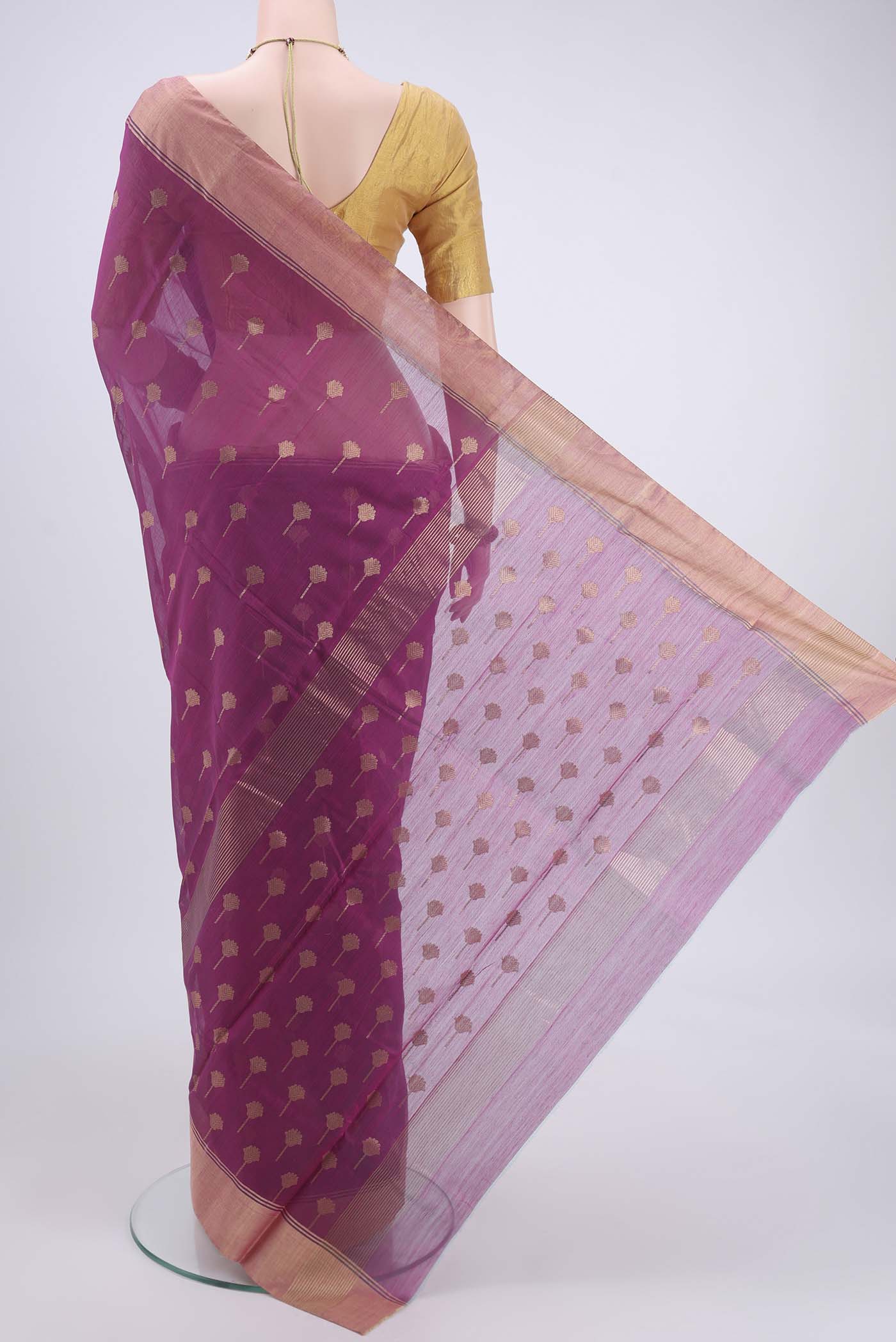 Light Magenta Chanderi Silk Cotton Saree - Image 3