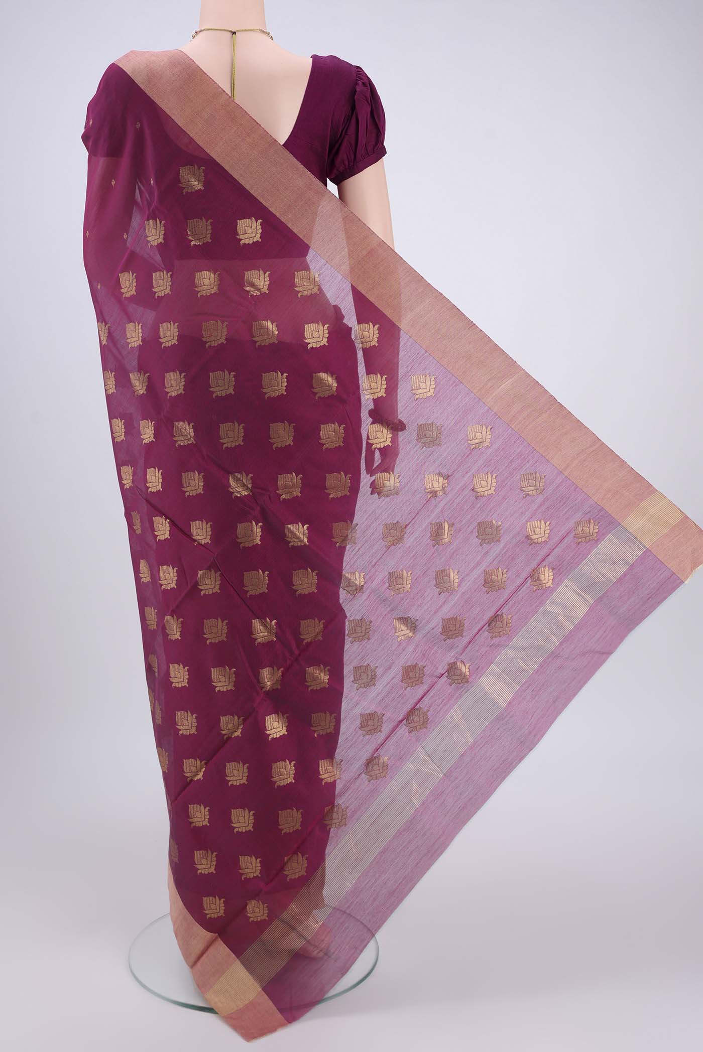 Magenta Chanderi Silk Cotton Saree - Image 3