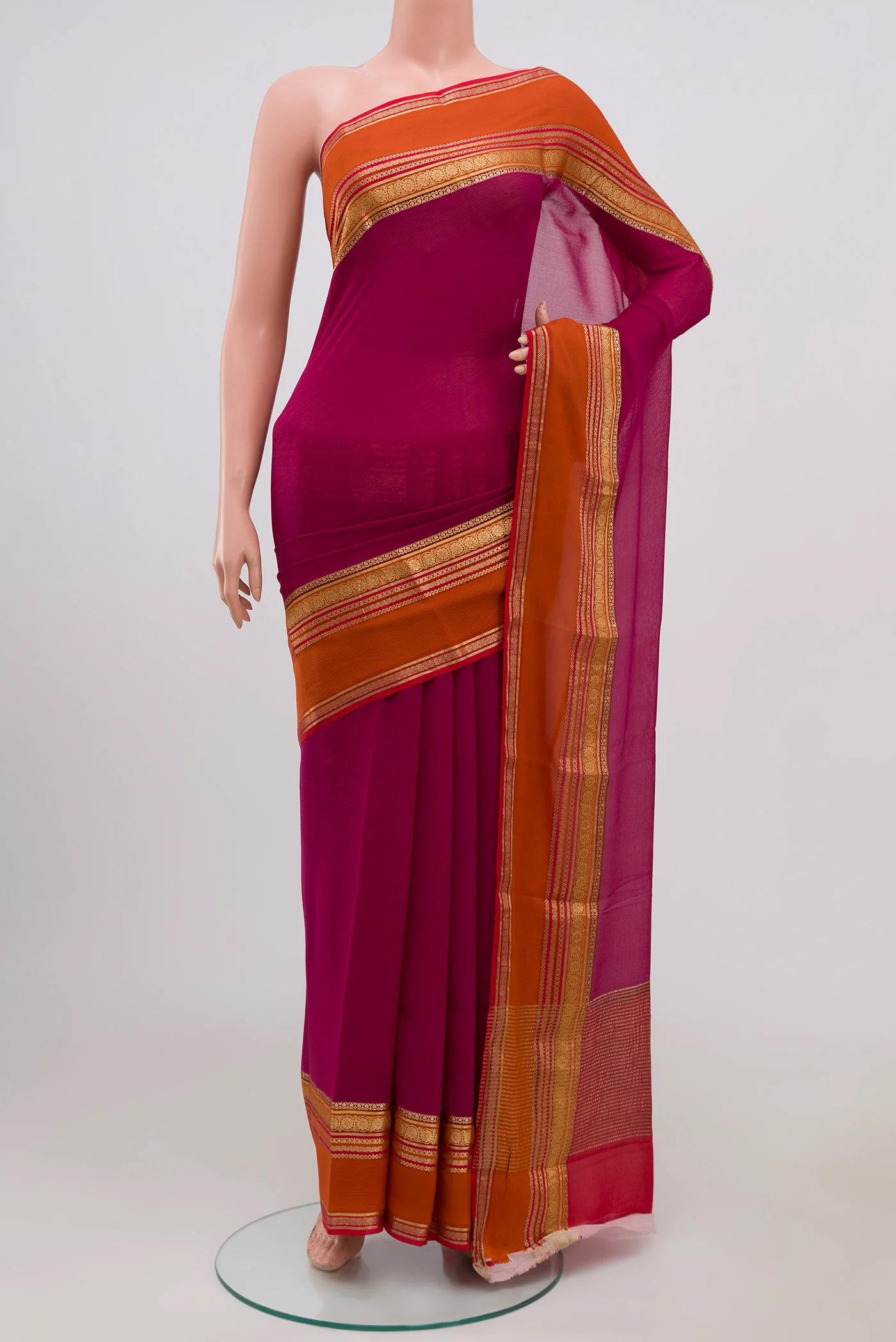Dark Pink Mysore Chiffon Saree