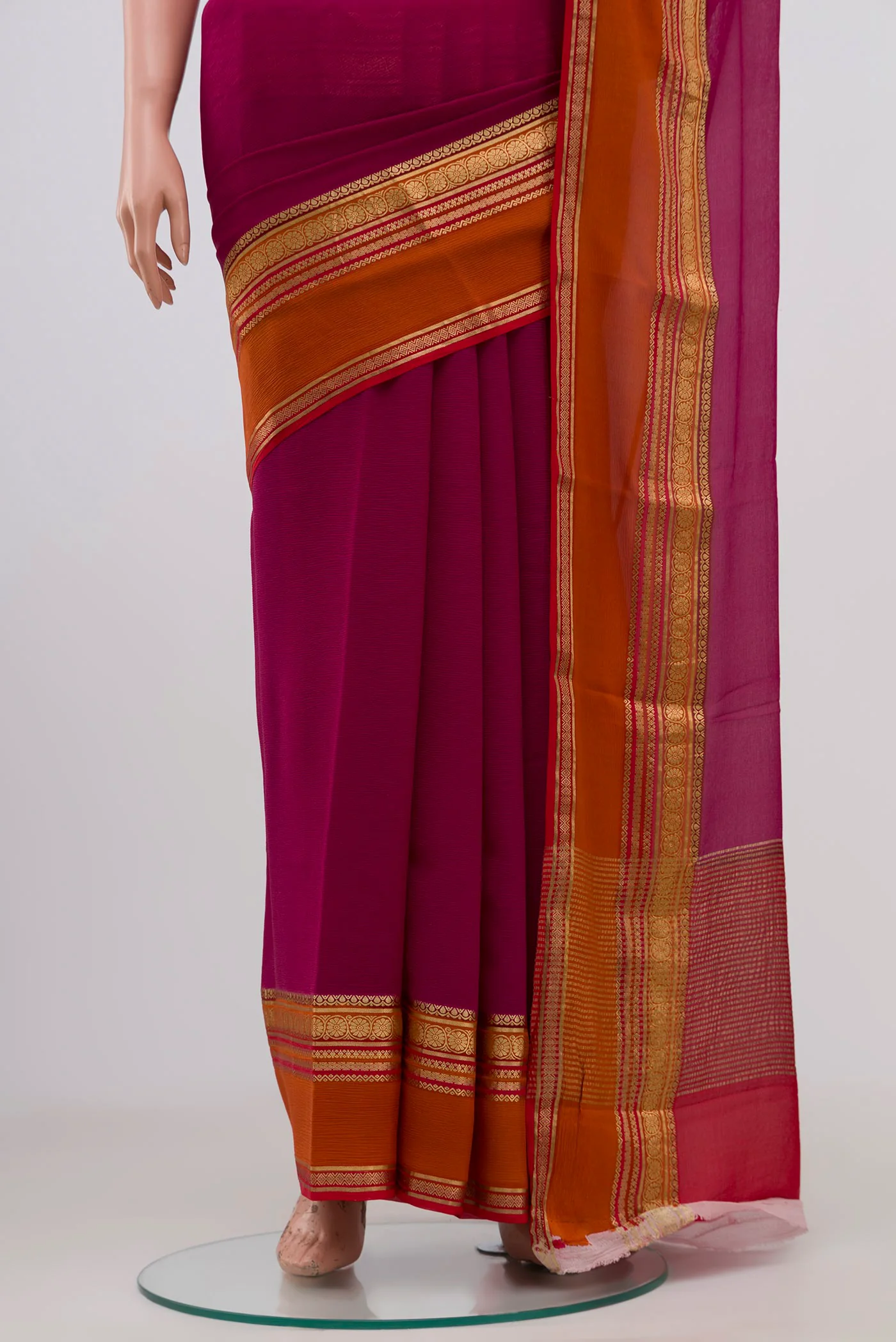 Dark Pink Mysore Chiffon Saree - Image 3