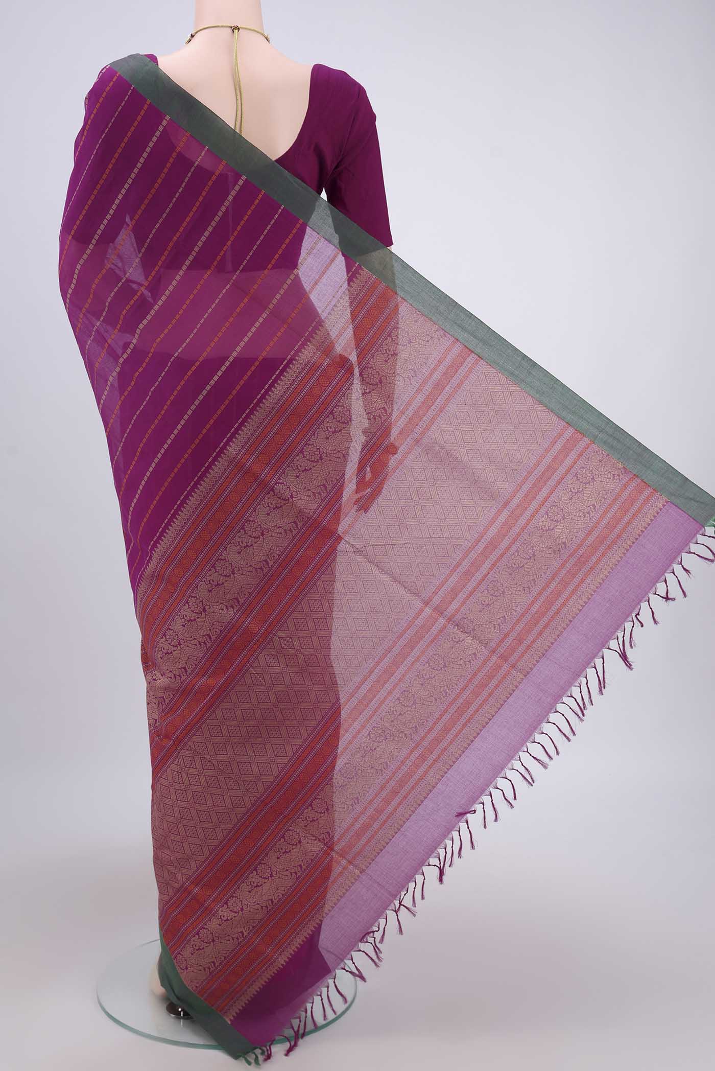 Magenta Coimbatore Cotton Saree - Image 3
