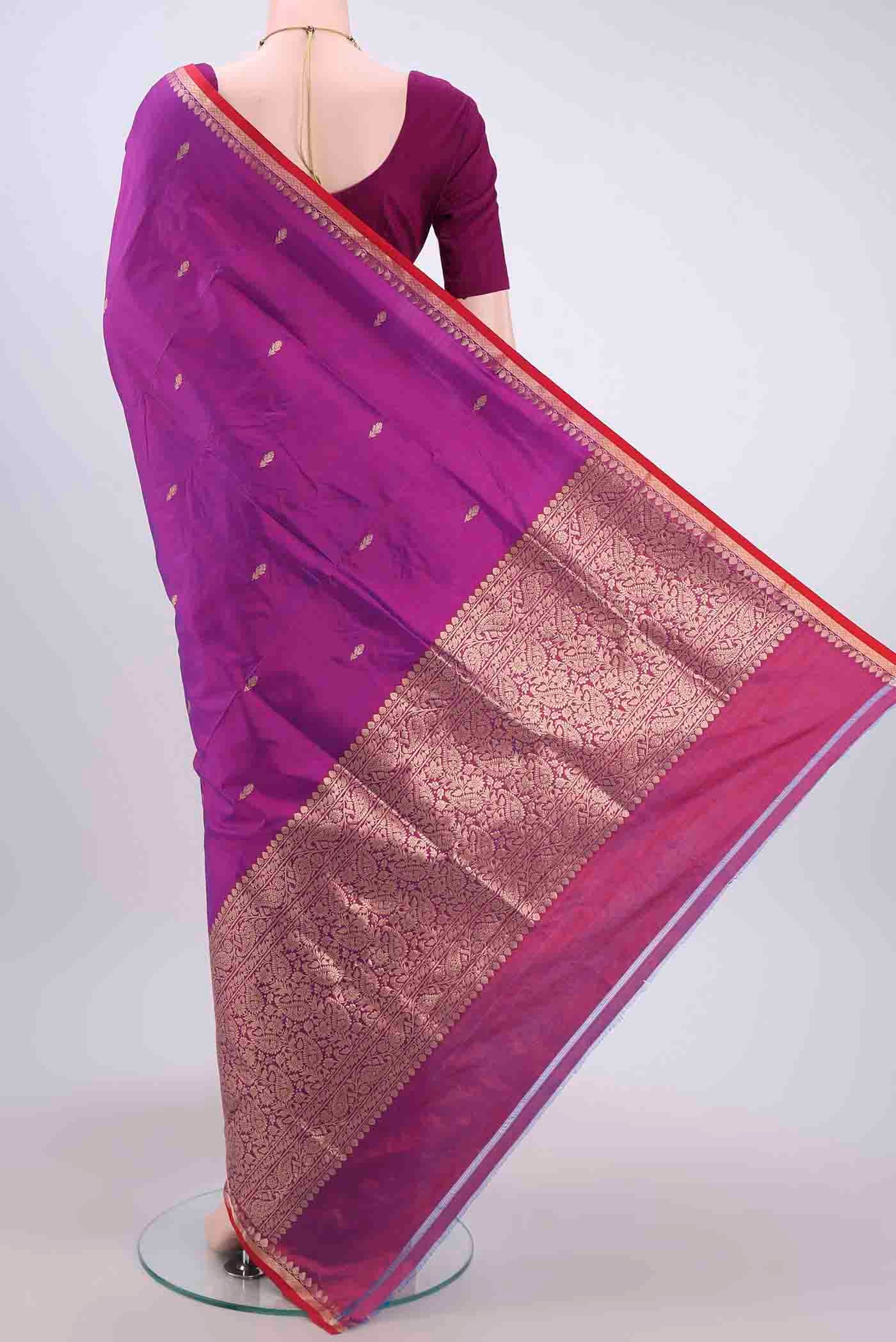 Magenta Dual Tone Banarasi Katan Silk Saree - Image 3