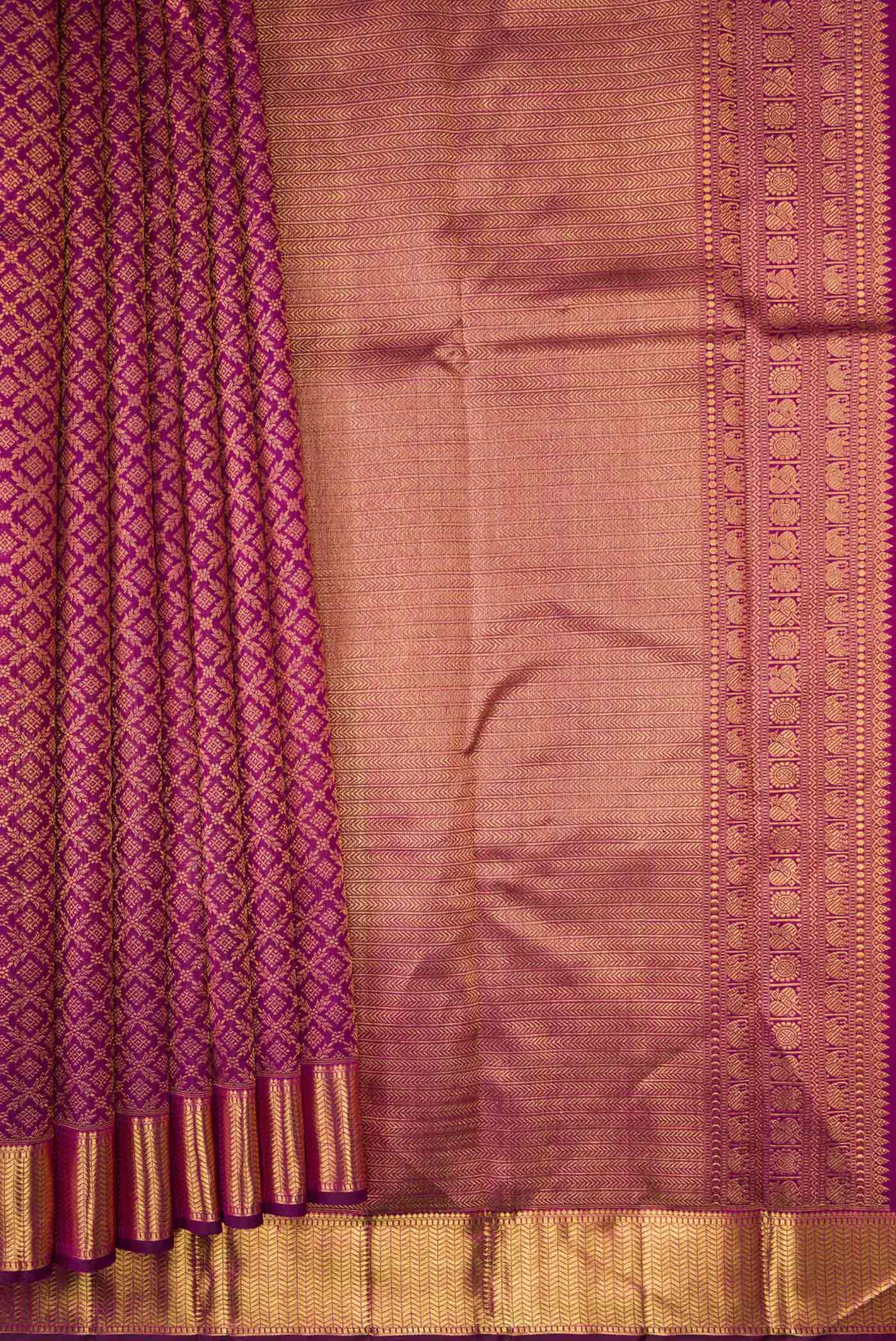 Purple Dual Tone Kanjivaram Silk Saree - Image 4