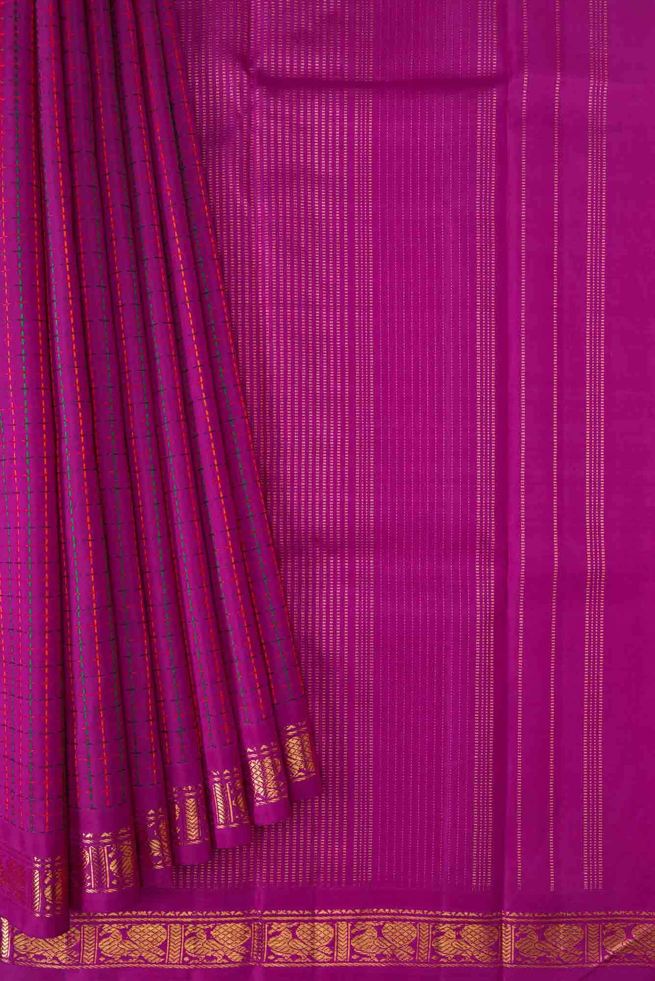 Pure Silk Pure Zari Magenta Dual Tone Kanjivaram Saree - Image 2