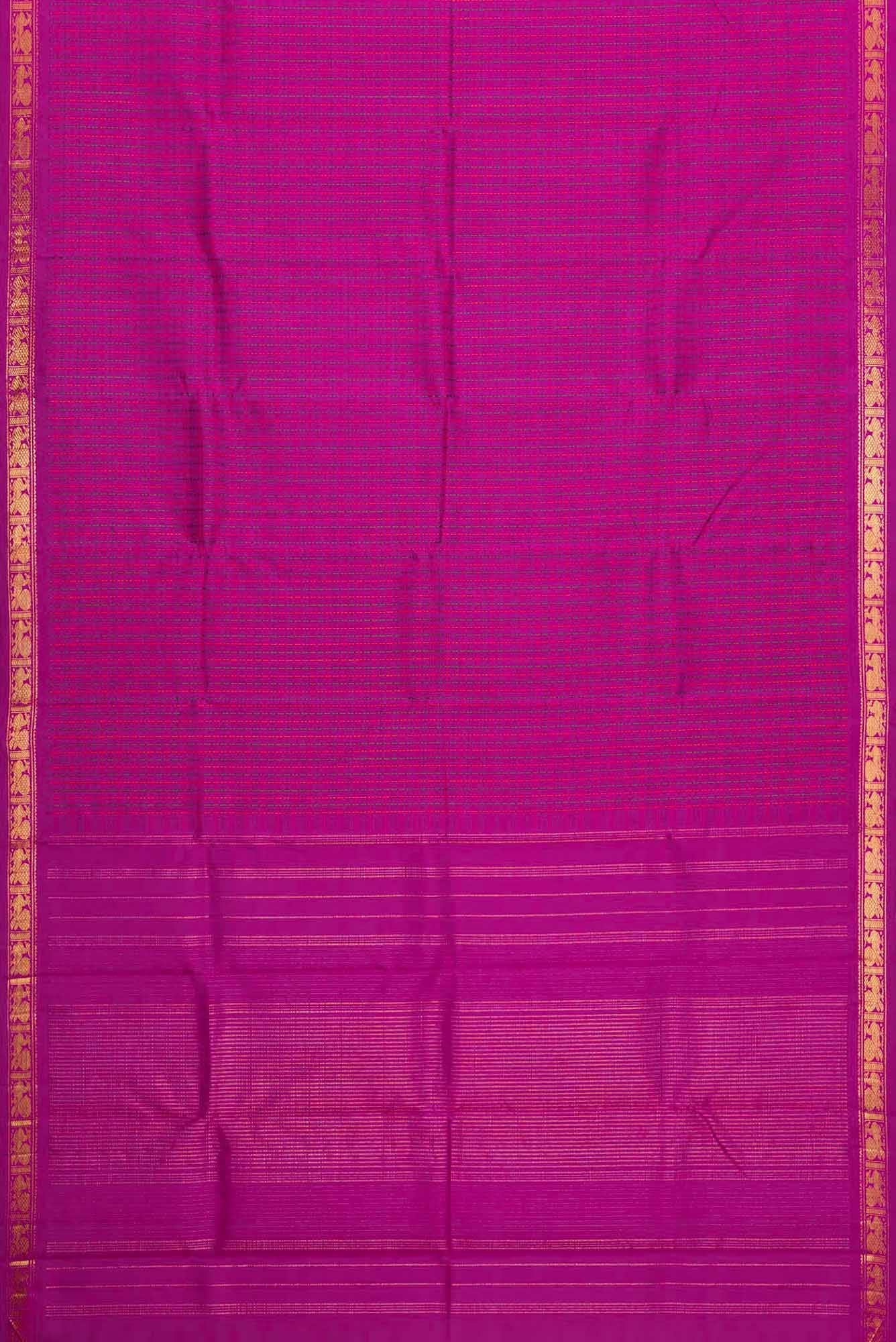 Pure Silk Pure Zari Magenta Dual Tone Kanjivaram Saree - Image 4