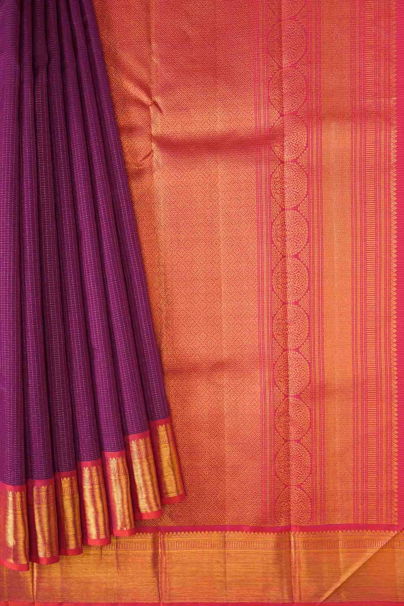 Magenta Dual Tone Kanjivaram Silk Saree - Image 2