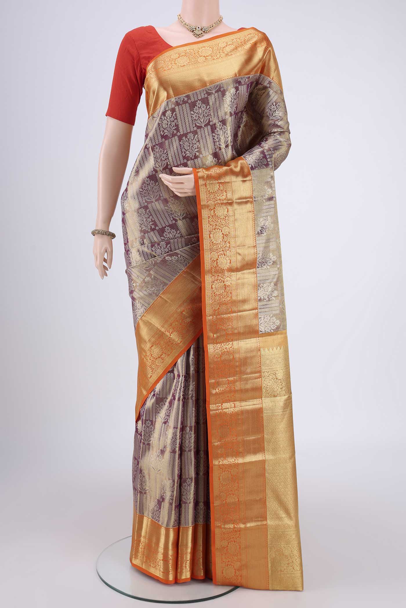 Mauve with Gold Color Kanchipuram Tissue Silk Saree