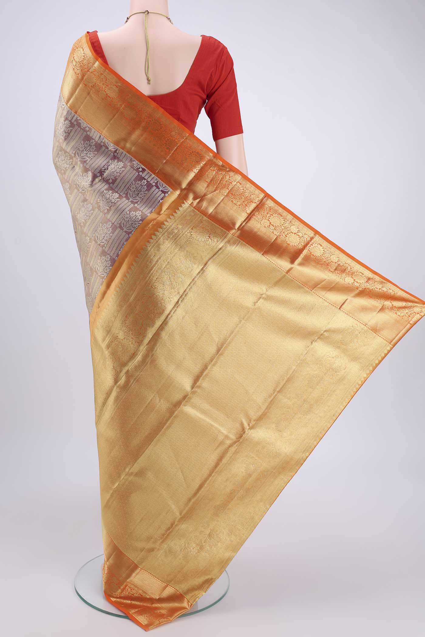 Mauve with Gold Color Kanchipuram Tissue Silk Saree - Image 3