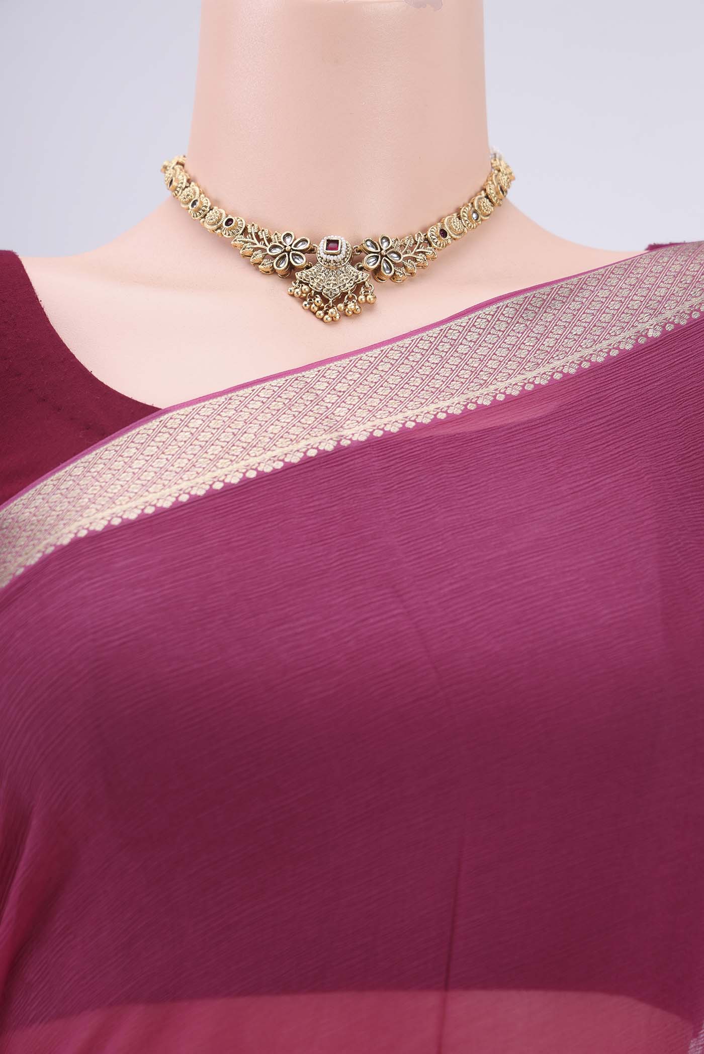 Magenta Mysore Chiffon Saree - Image 2