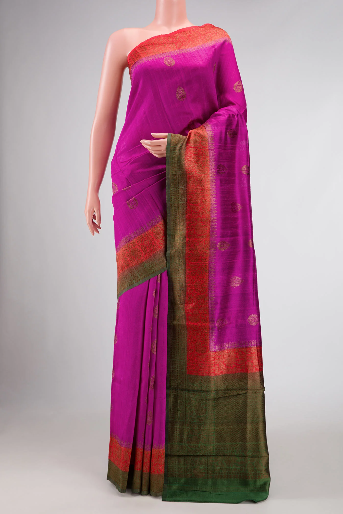 Magenta Dual Tone Raw Silk Saree