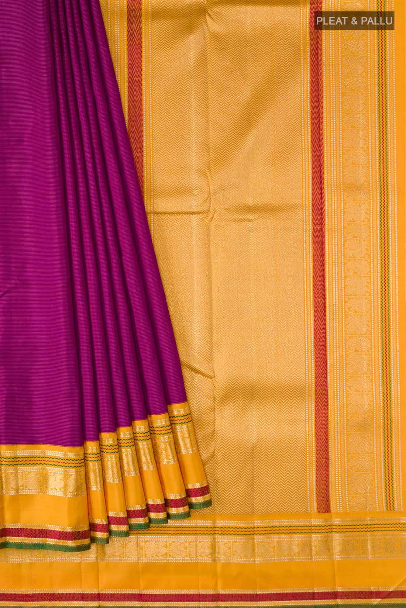 Pure Silk Pure Zari Magenta Kanchipuram Saree - Image 2
