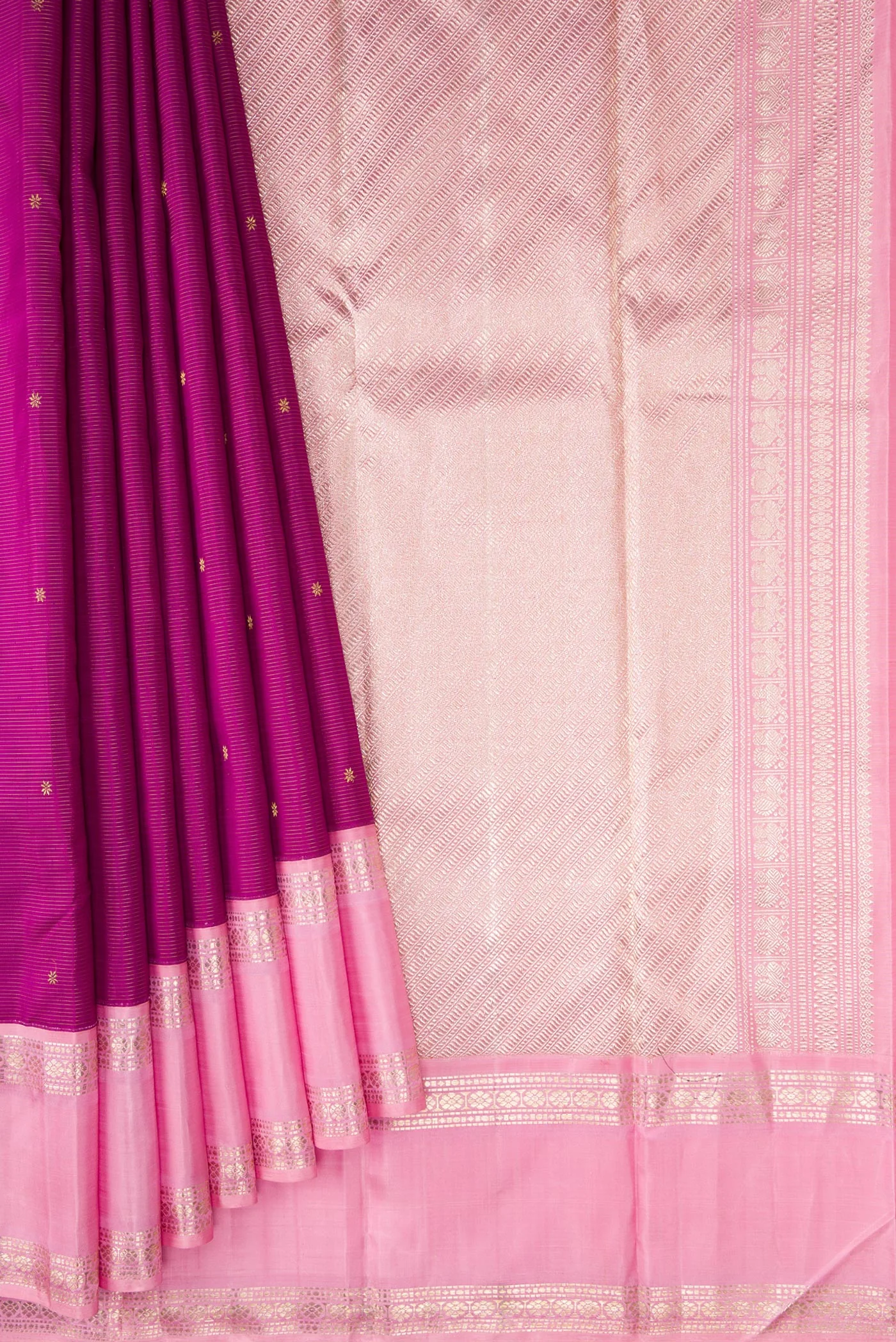 Pure Silk Pure Zari Magenta Kanchipuram Saree - Image 4