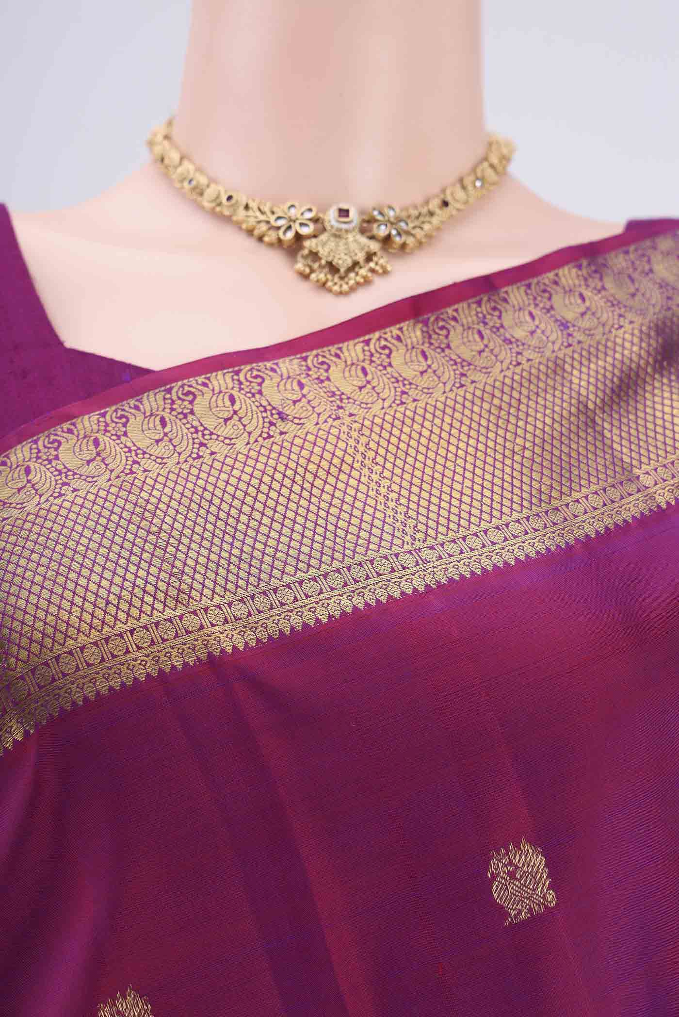Magenta Kanjivaram Silk Saree - Image 2