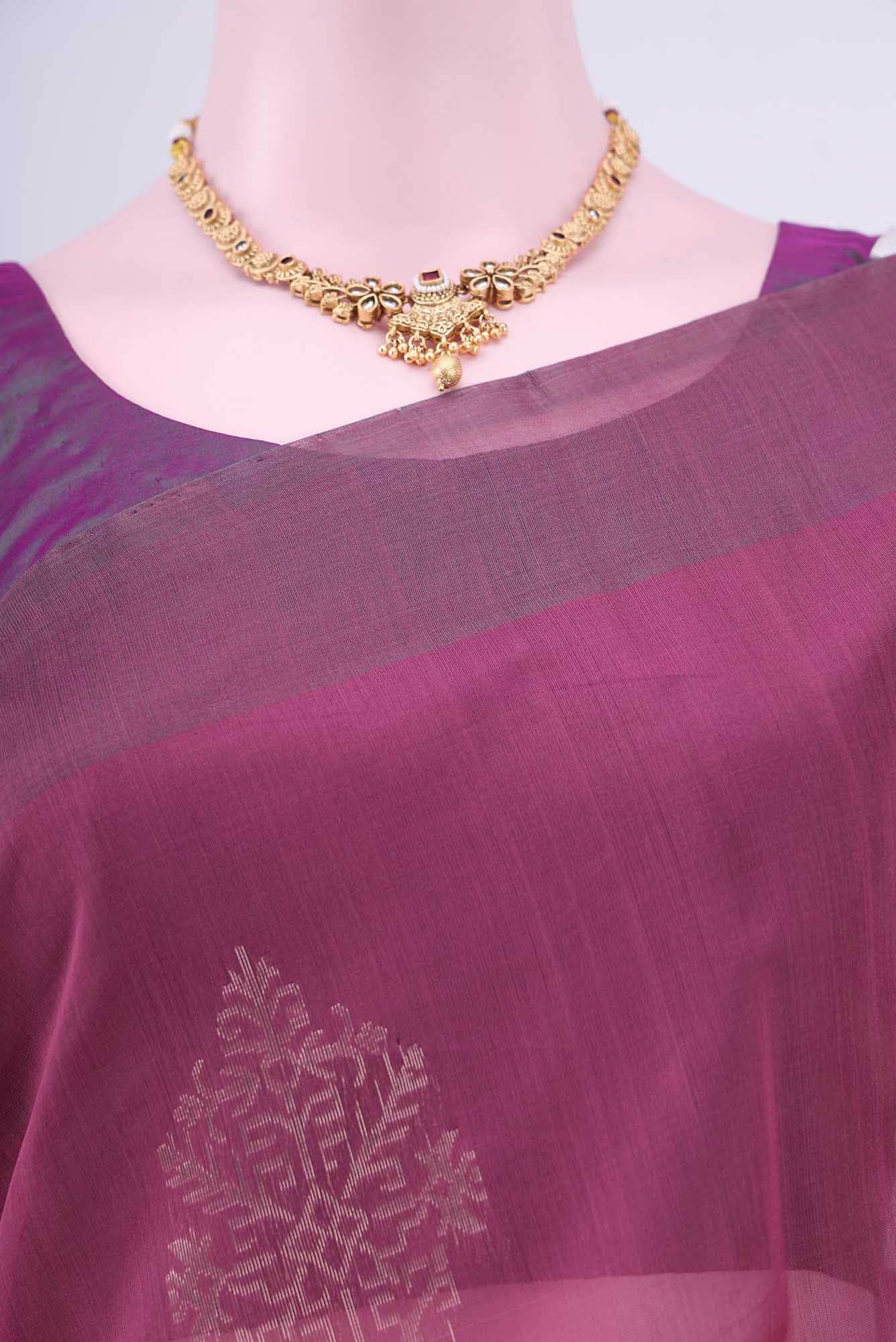 Magenta Kota Cotton Saree - Image 3