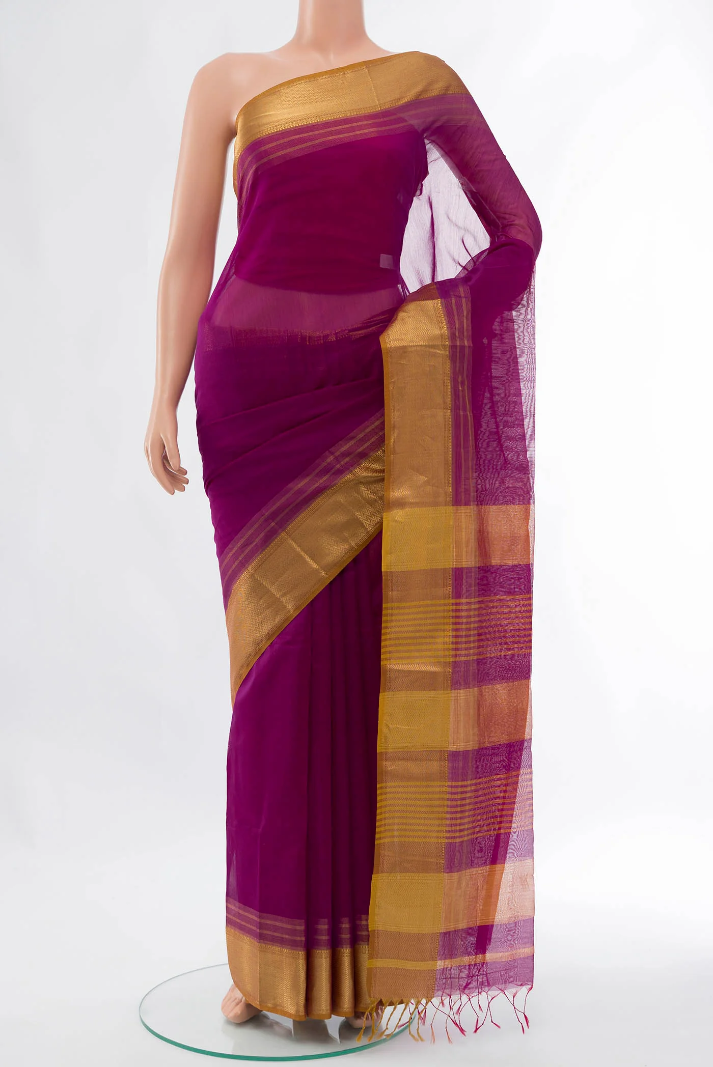 Magenta Maheshwari Silk Cotton Saree