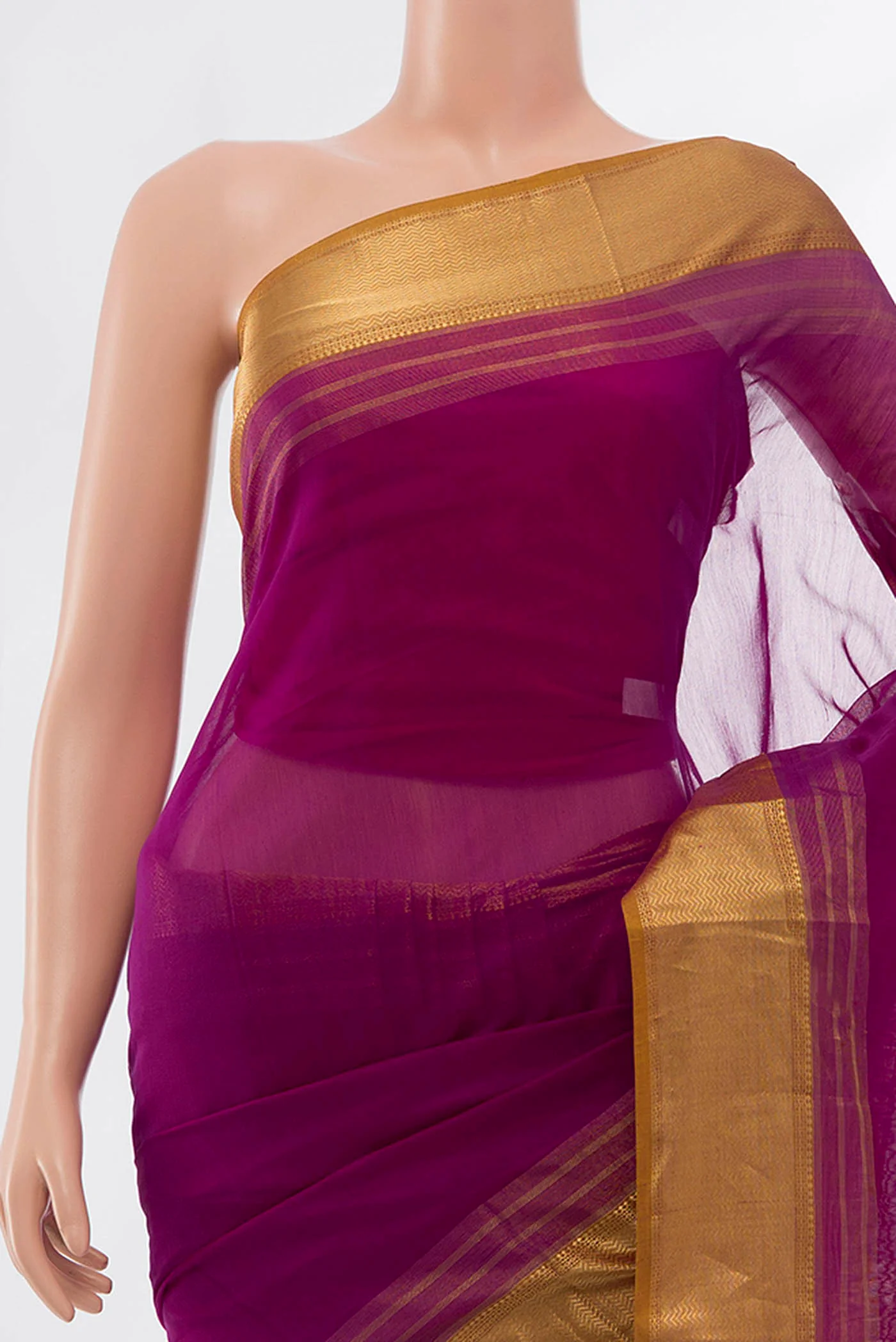 Magenta Maheshwari Silk Cotton Saree - Image 2