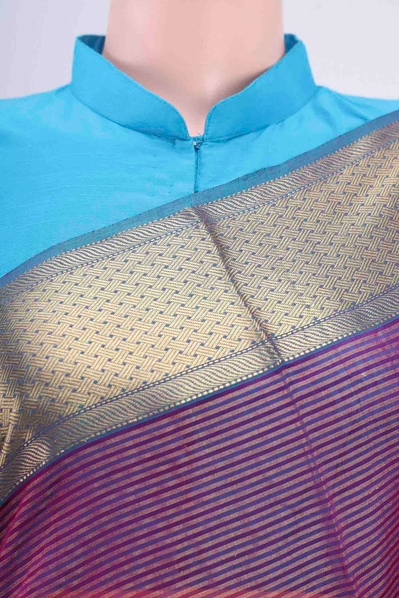Magenta Maheshwari Silk Cotton Saree - Image 2