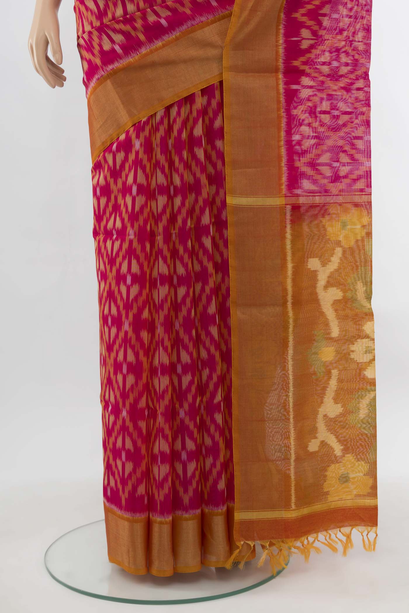 Pink Silk Cotton Saree - Image 3