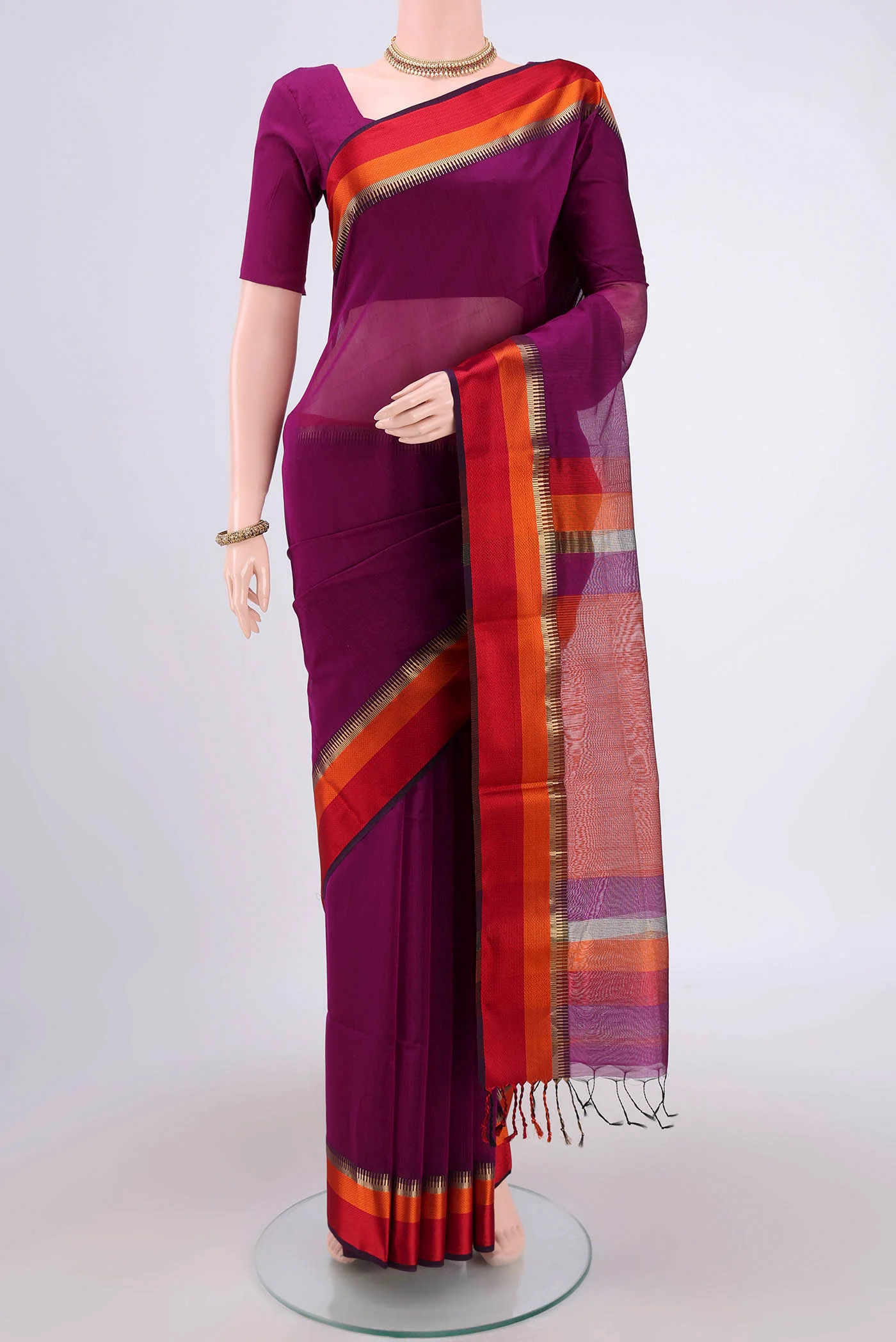 Magenta Maheshwari Silk Cotton Saree