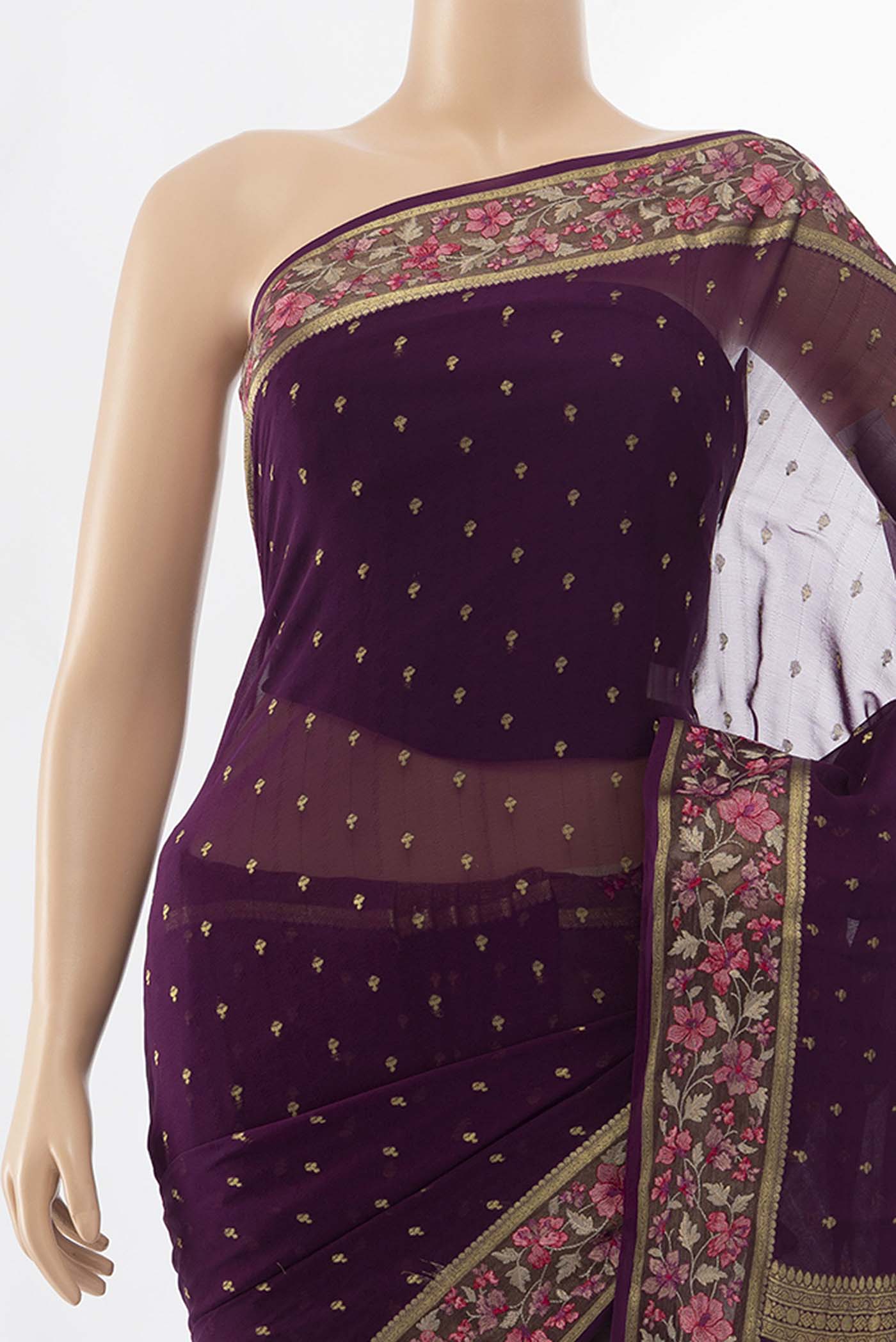 Magenta Mysore Chiffon Saree - Image 2