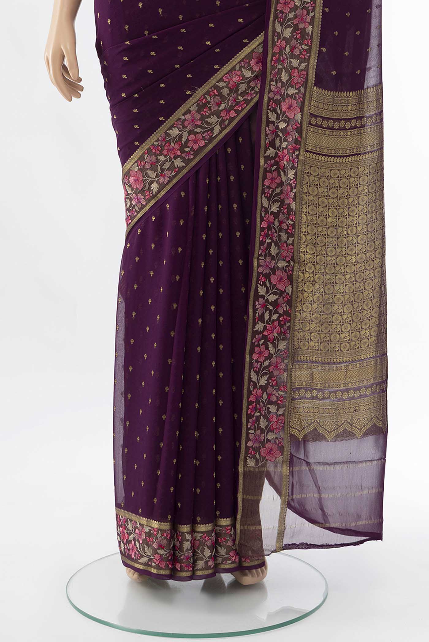 Magenta Mysore Chiffon Saree - Image 3