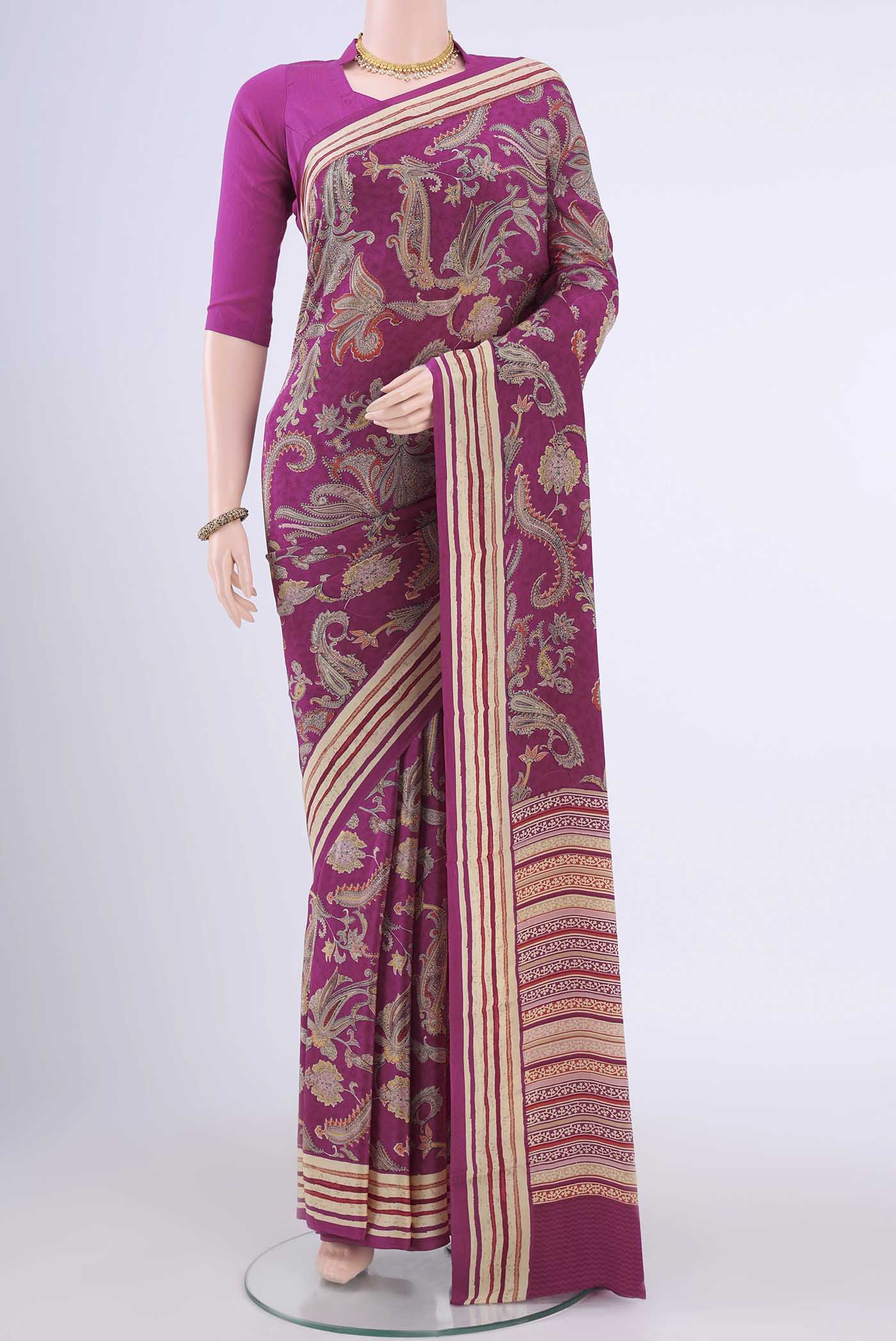 Magenta Mysore Crepe Saree