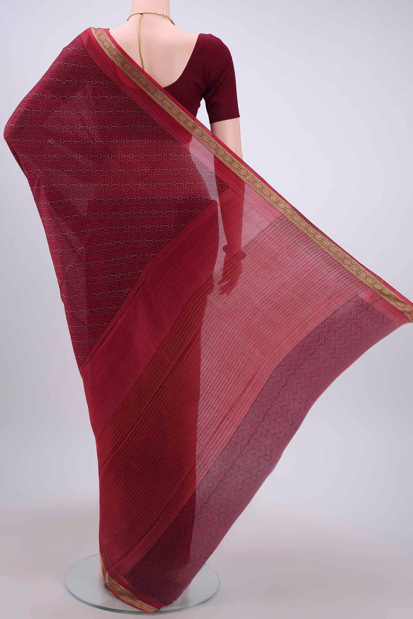 Magenta Mysore Crepe Saree - Image 3