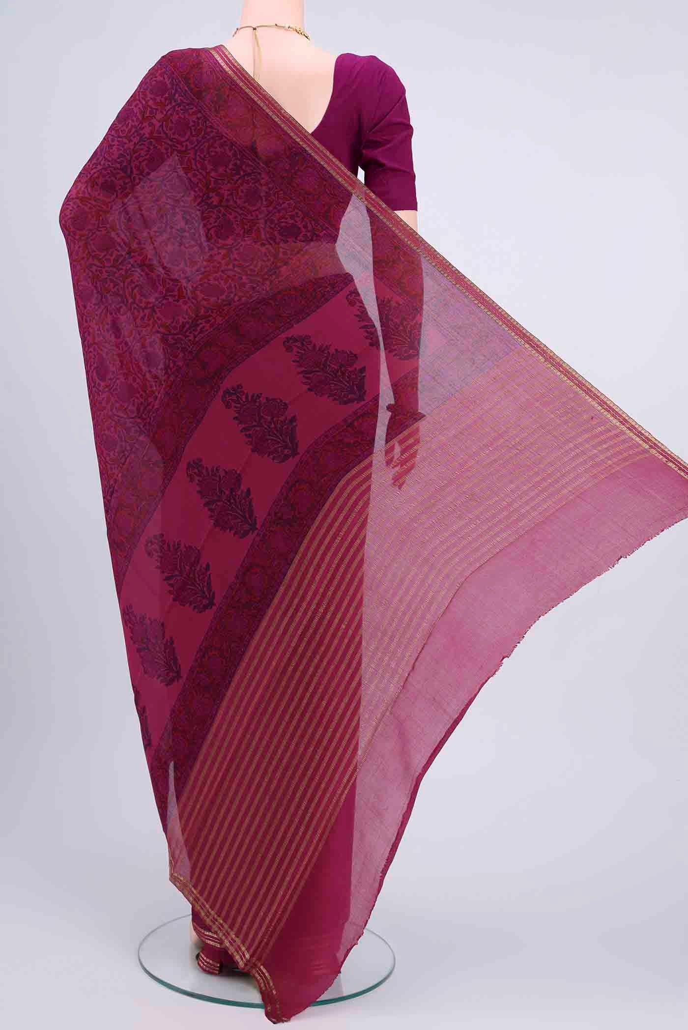 Magenta Mysore Crepe Saree - Image 3