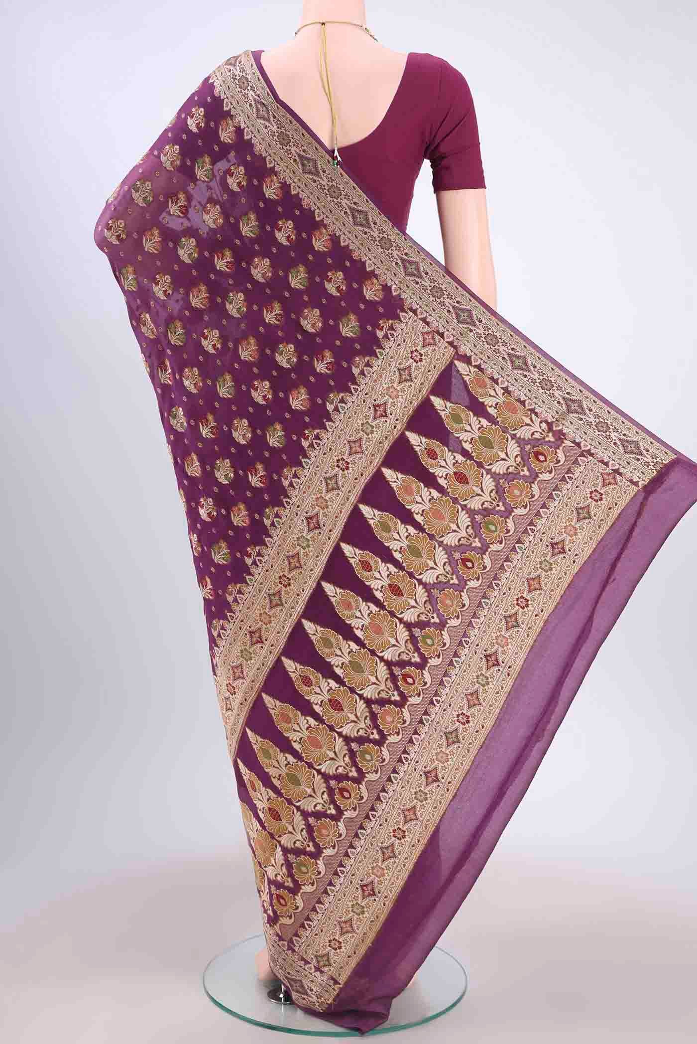 Magenta Mysore Georgette Saree - Image 3