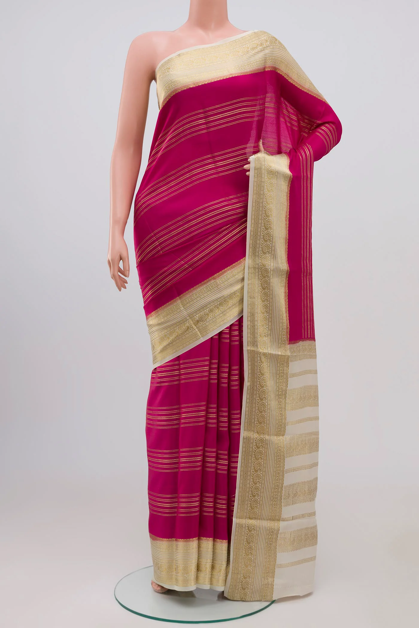 Dark Pink Mysore Crepe Saree