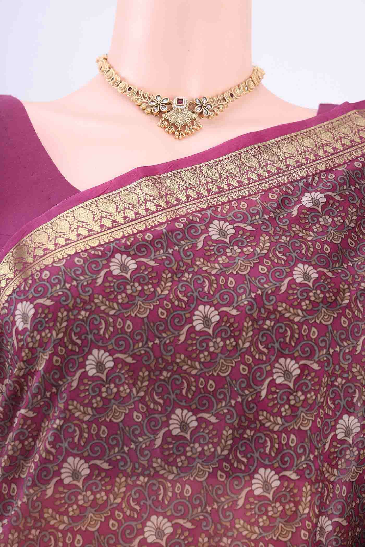 Magenta Printed Silk Saree - Image 2