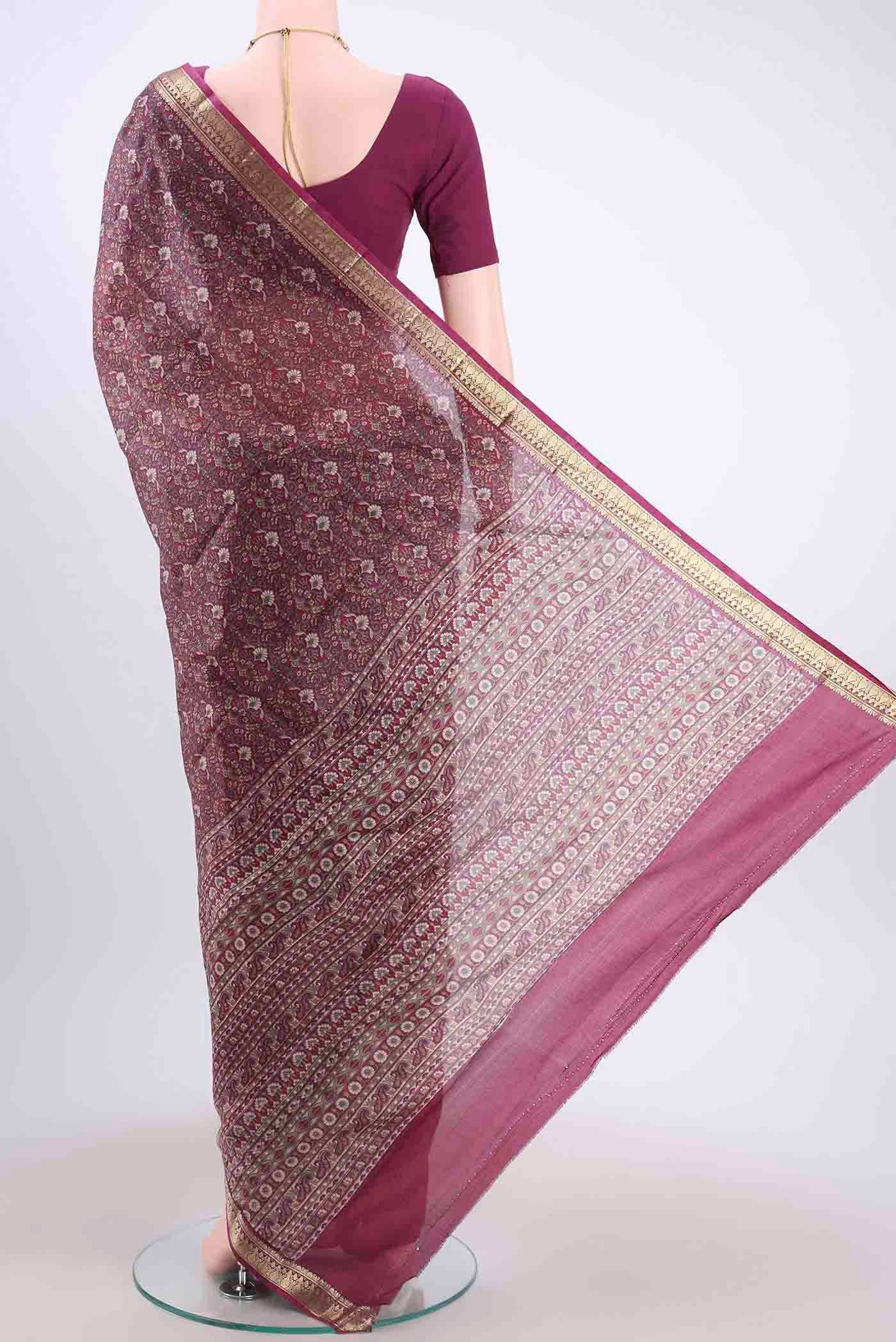 Magenta Printed Silk Saree - Image 3
