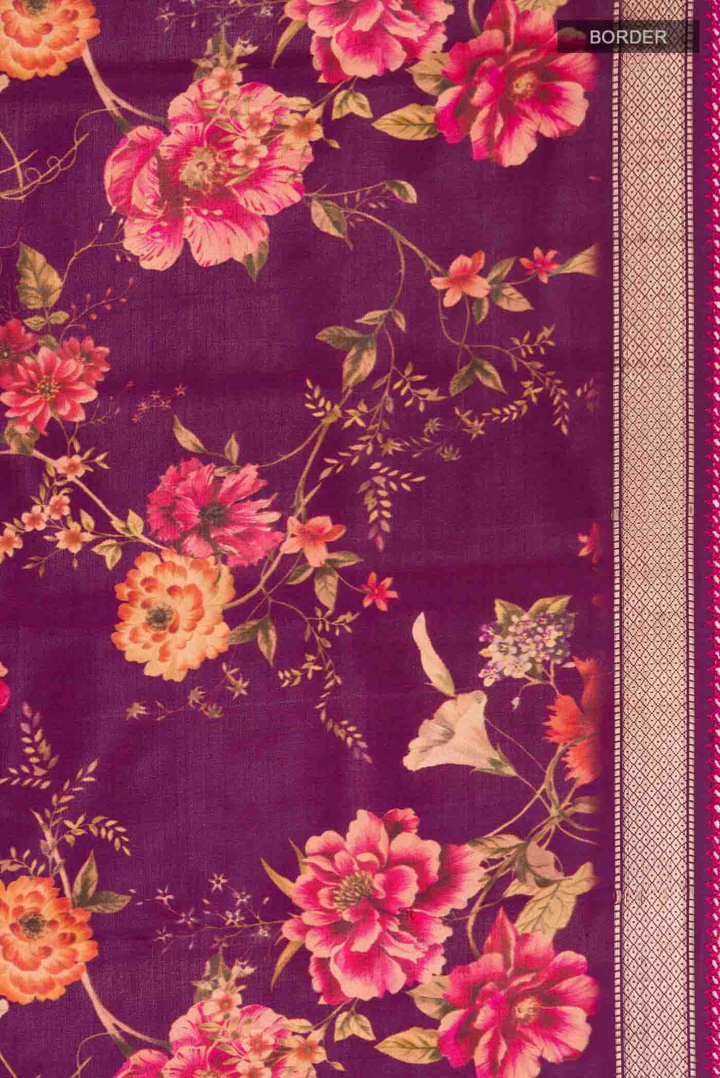 Magenta Printed Silk Saree - Image 3