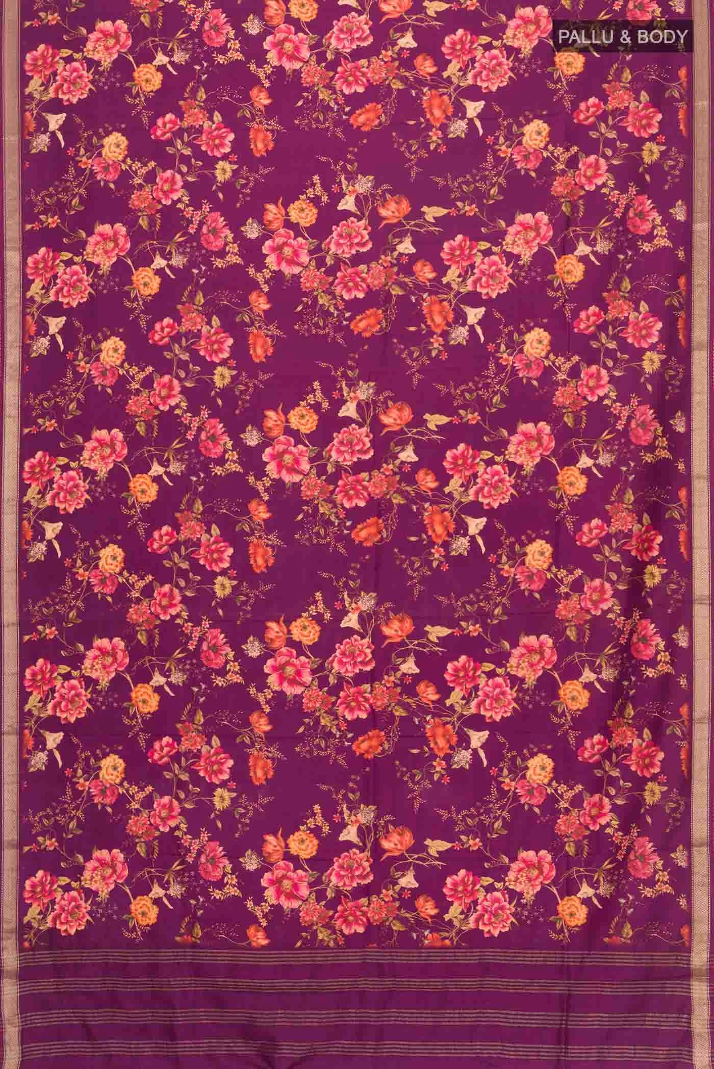 Magenta Printed Silk Saree - Image 5