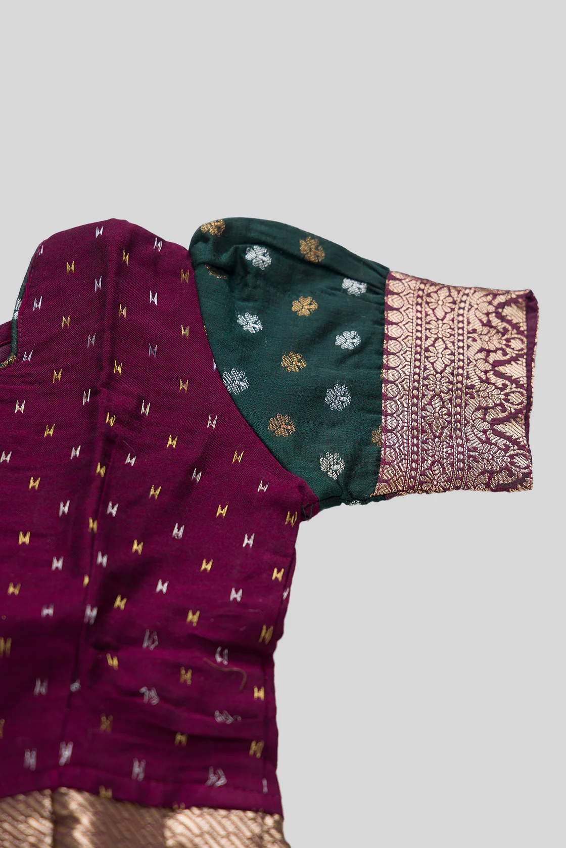 Magenta Readymade Cotton Pavadai Set  | Lehanga & Blouse - Image 7