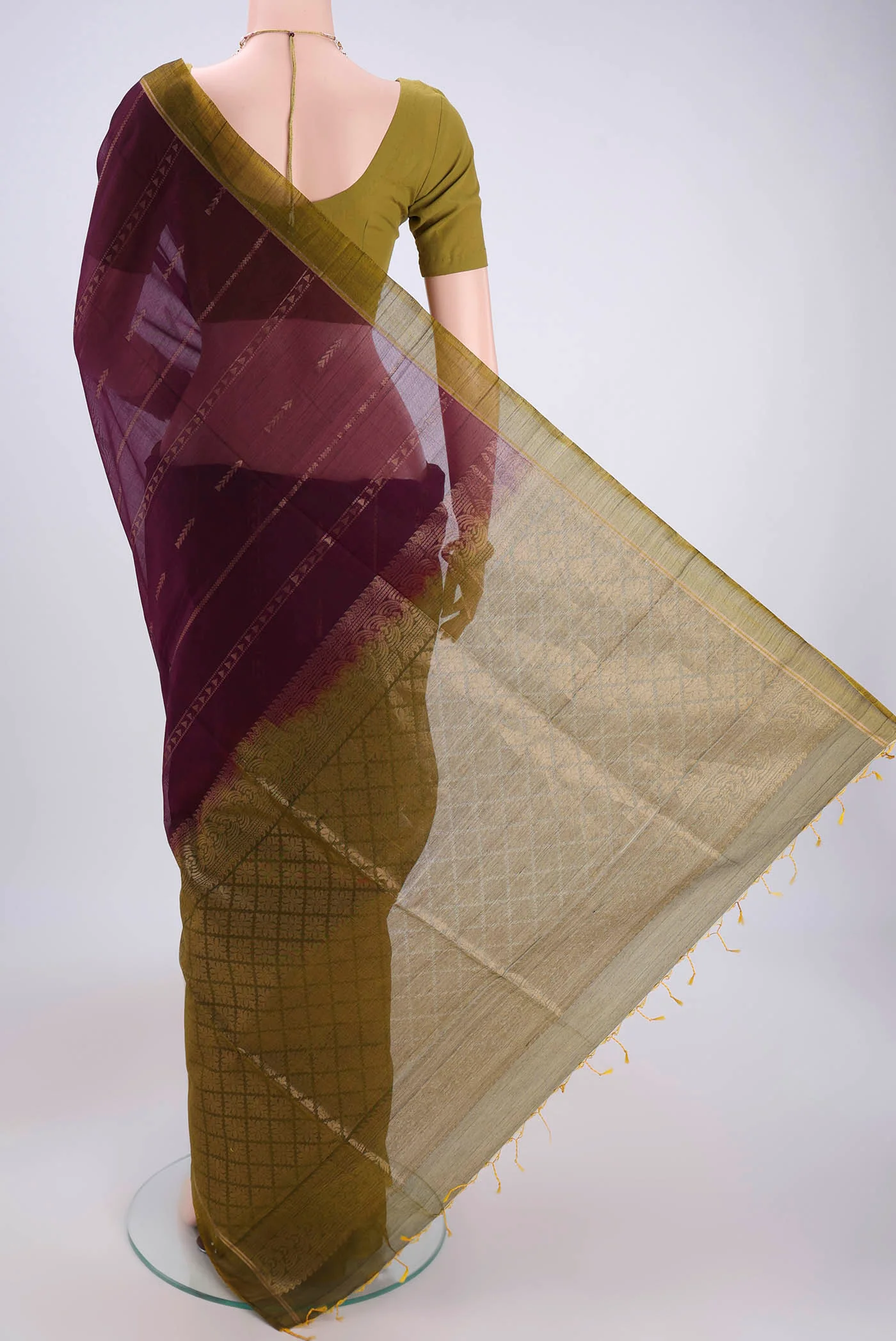 Coffee Brown Silk Cotton Saree - Image 3
