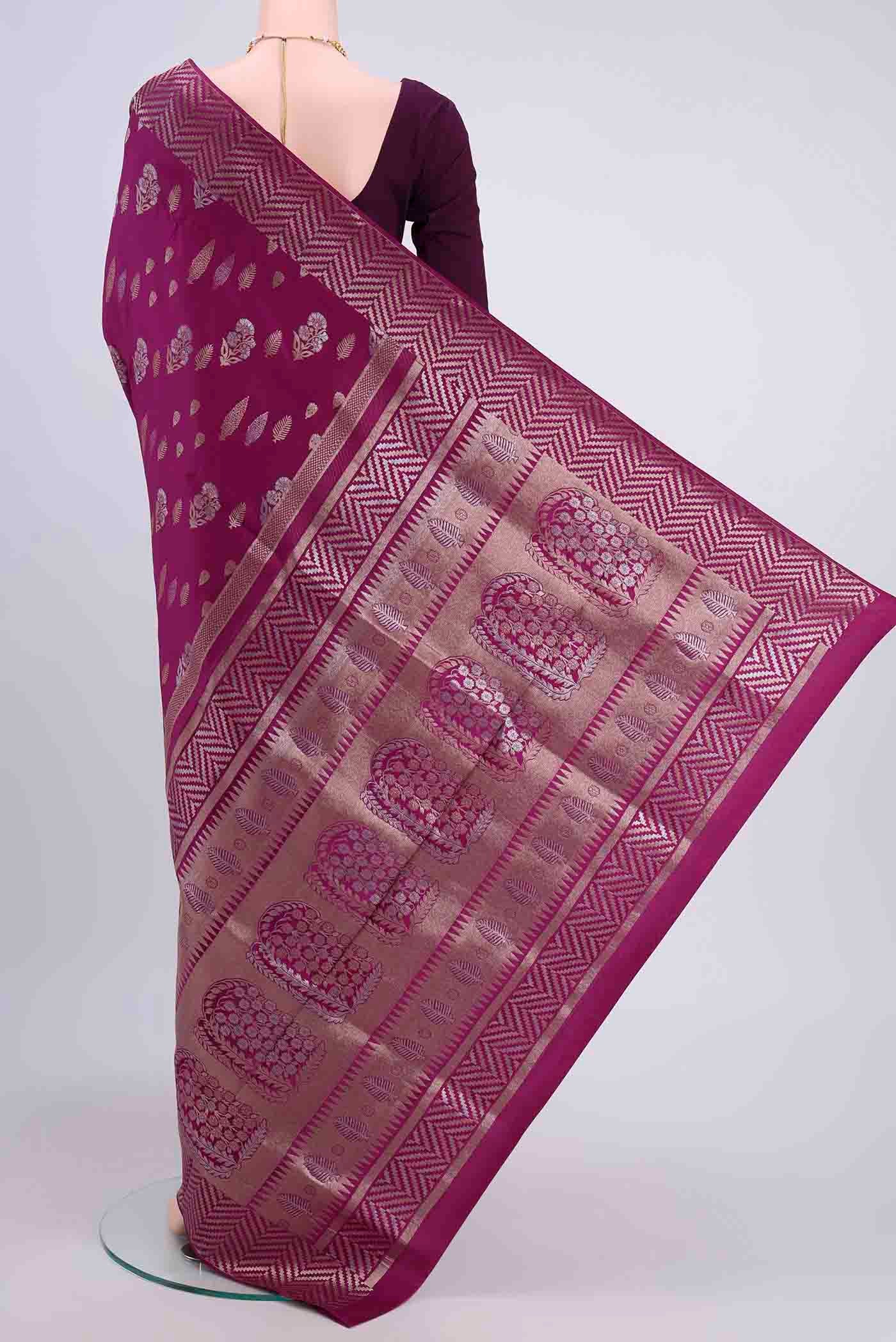 Magenta Soft Silk Saree - Image 3