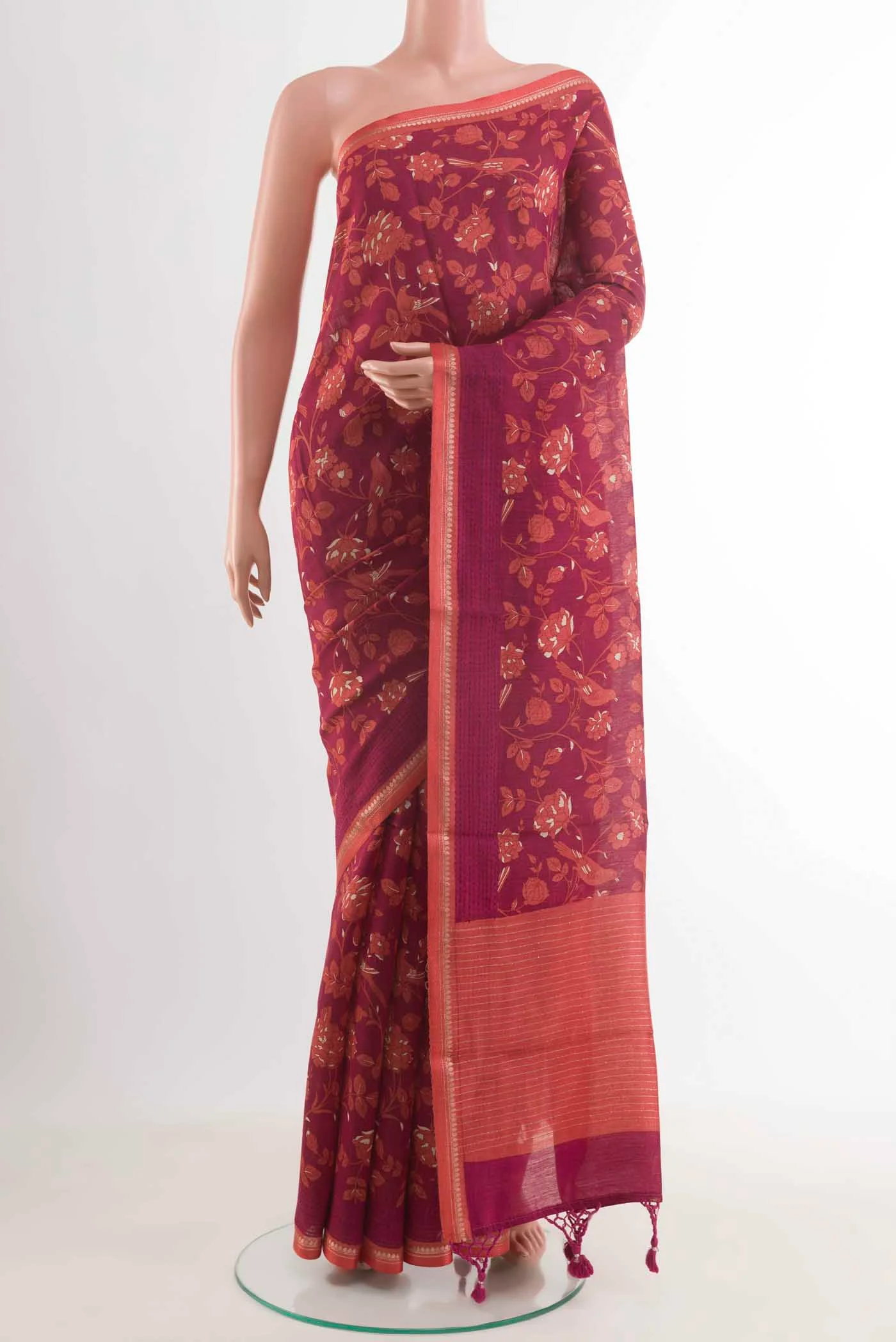 Magenta Tussar Silk Saree
