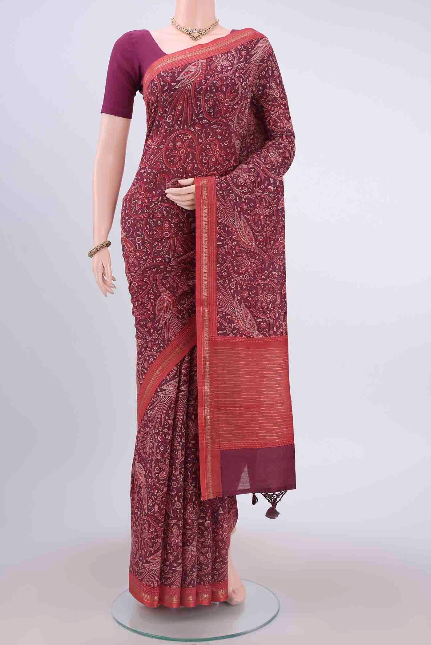 Magenta Tussar Silk Saree
