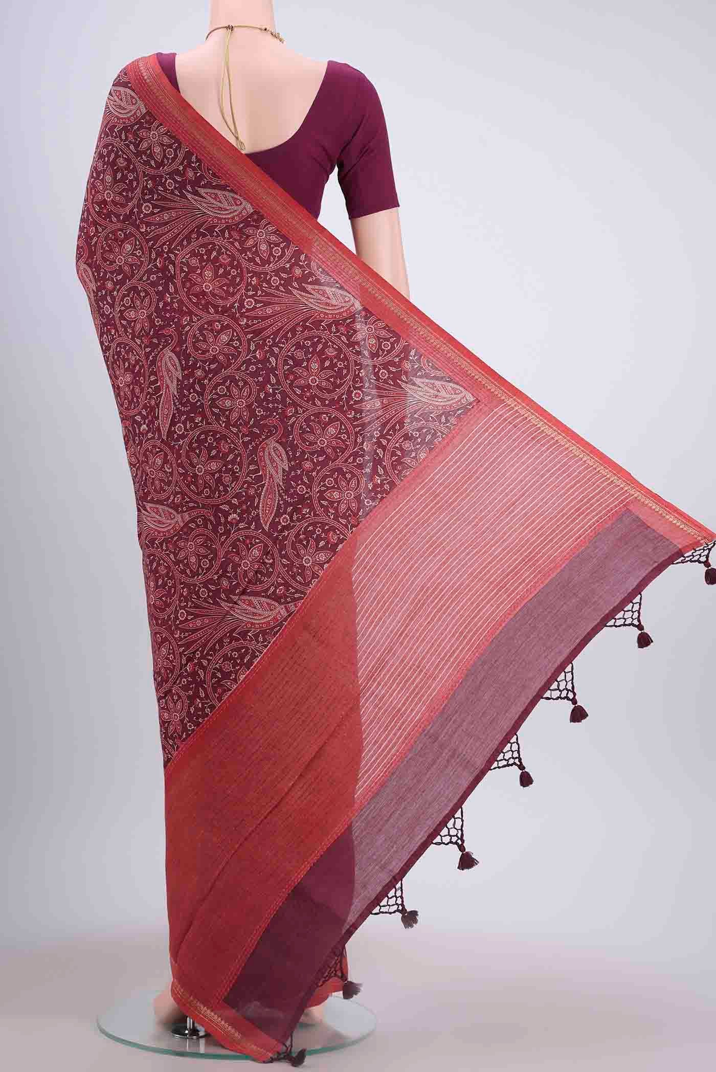 Magenta Tussar Silk Saree - Image 3