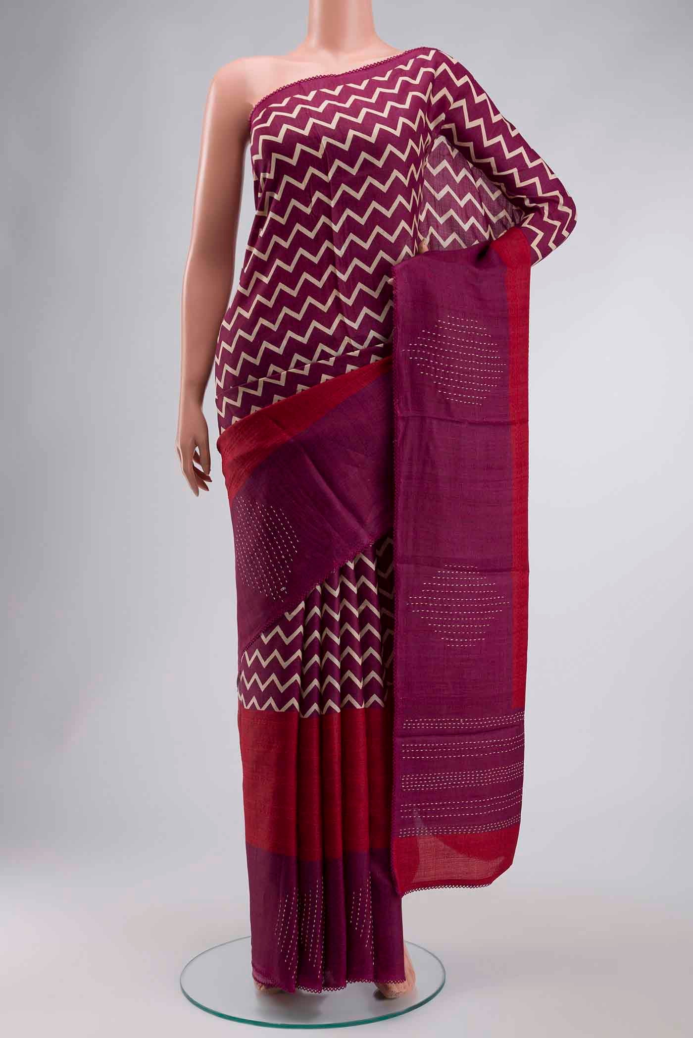 Magenta Tussar Silk Saree