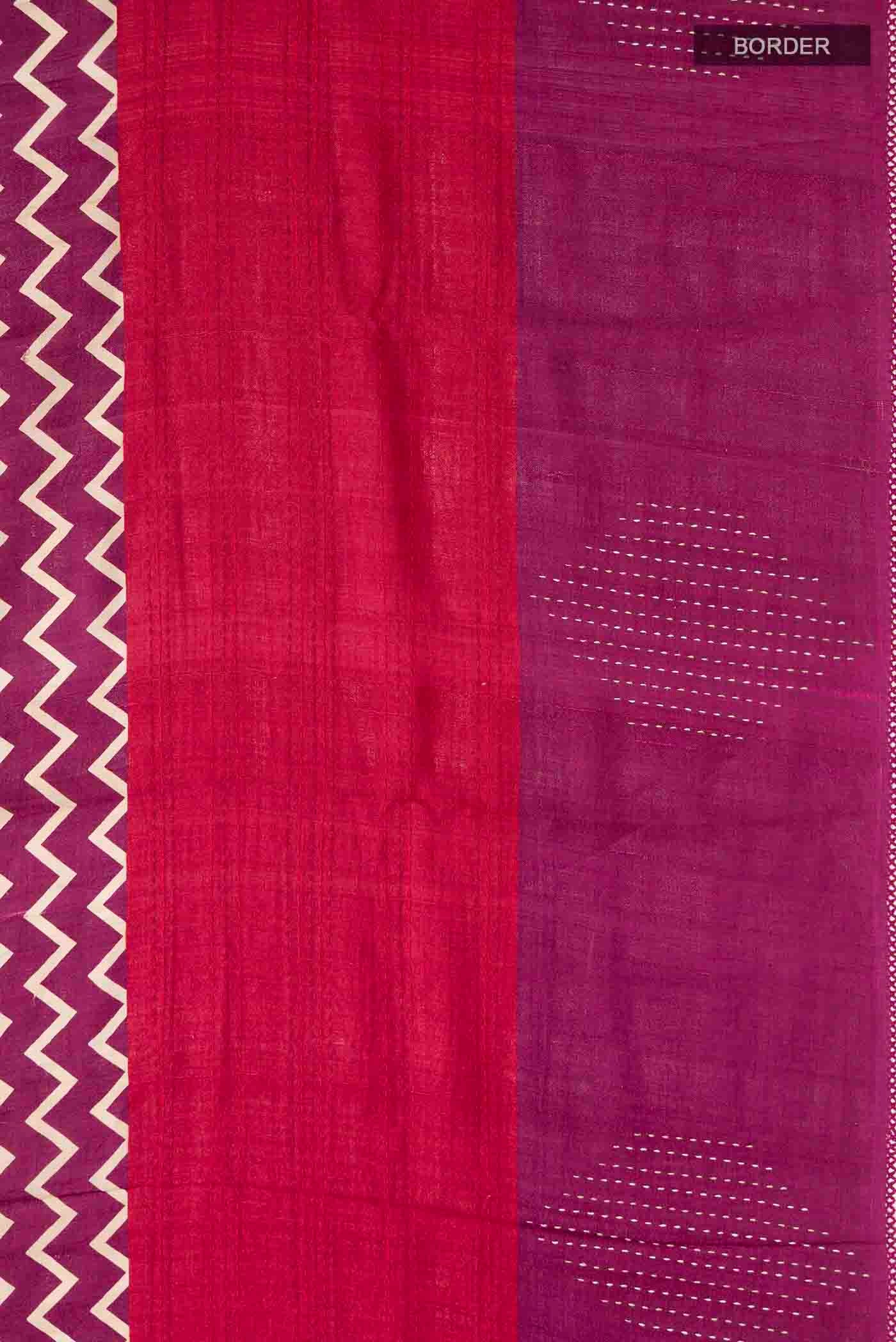 Magenta Tussar Silk Saree - Image 3