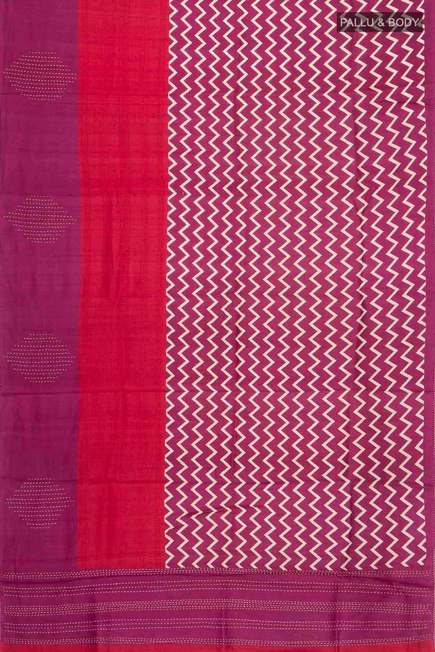 Magenta Tussar Silk Saree - Image 5